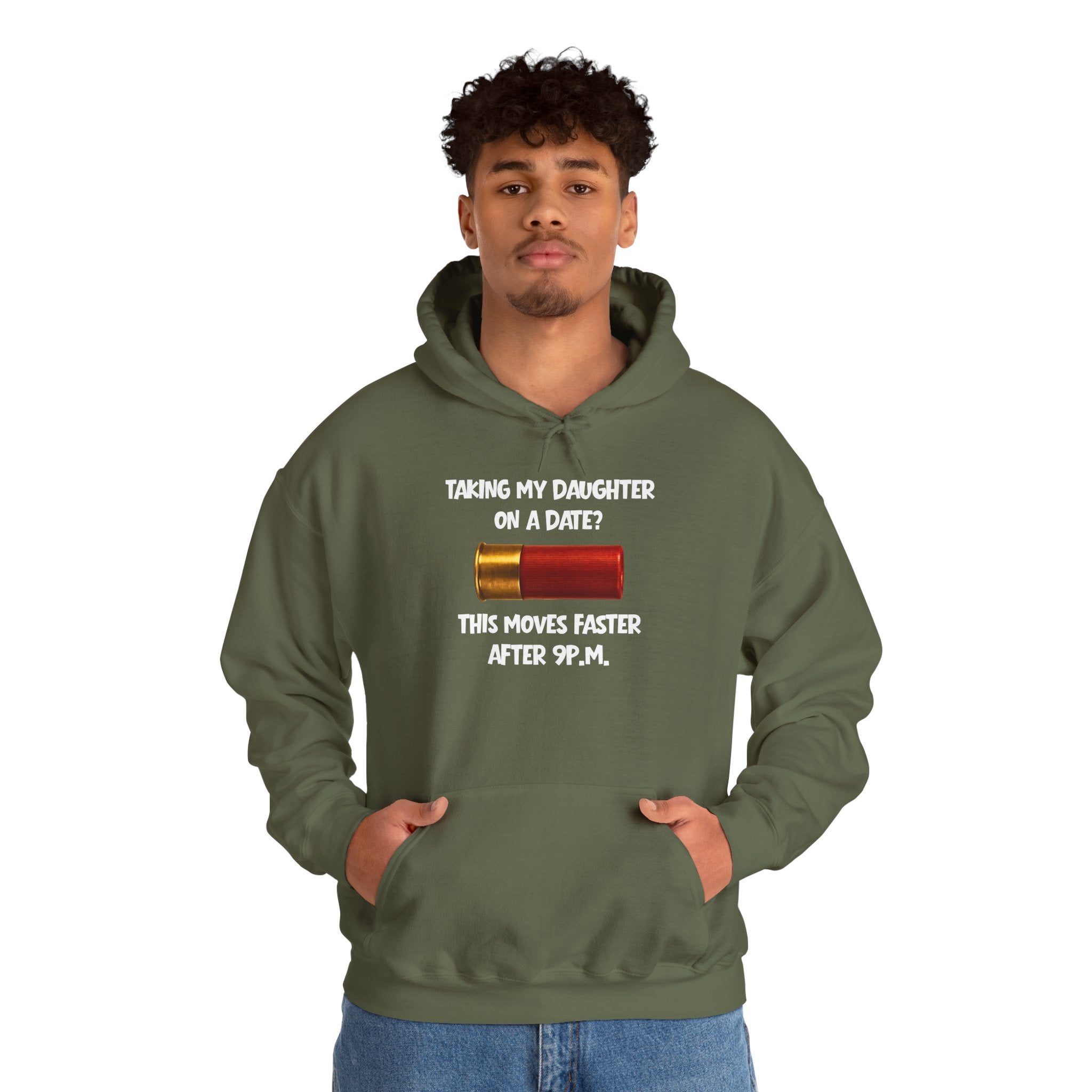 Dad Hoodie "Taking My Daughter On A Date? This Moves Faster After 9 P.M." – Funny Father-Daughter Dad Gift