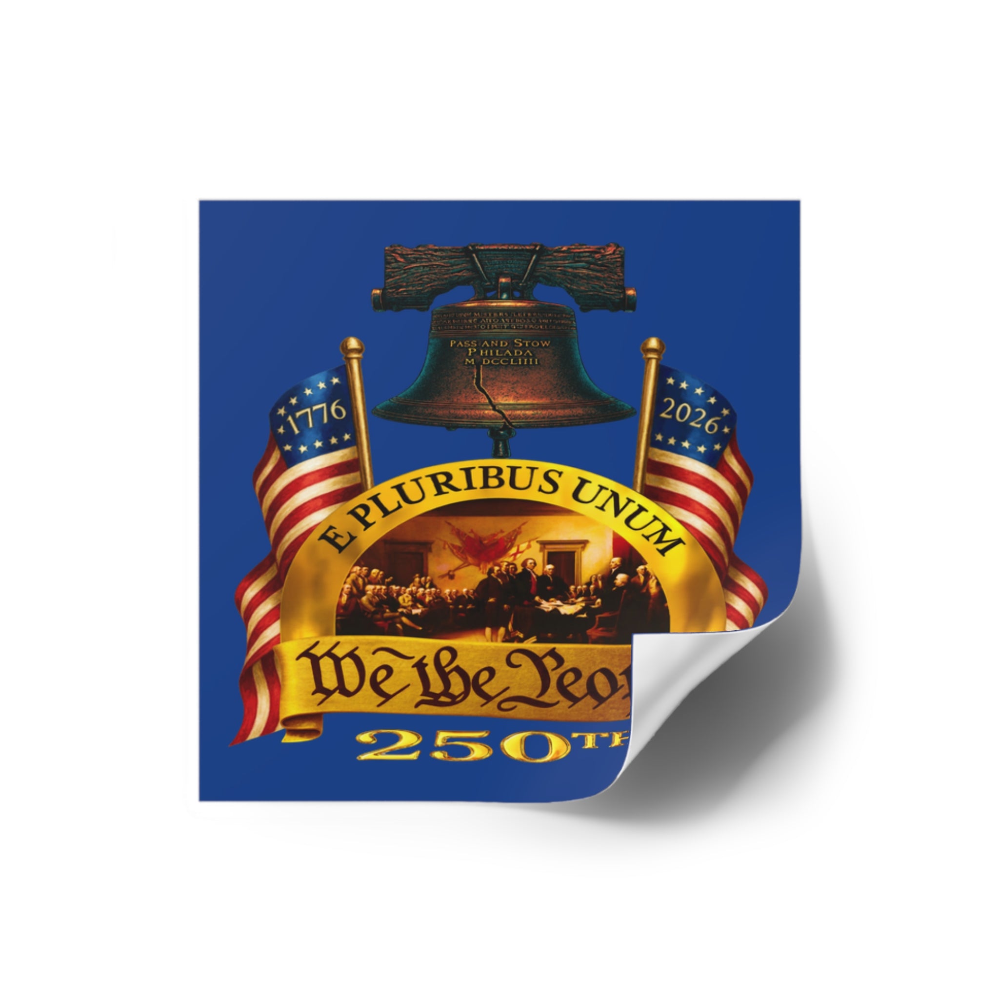 2" × 2" We the People 250th Anniversary Patriotic Square Sticker (Indoor/Outdoor)