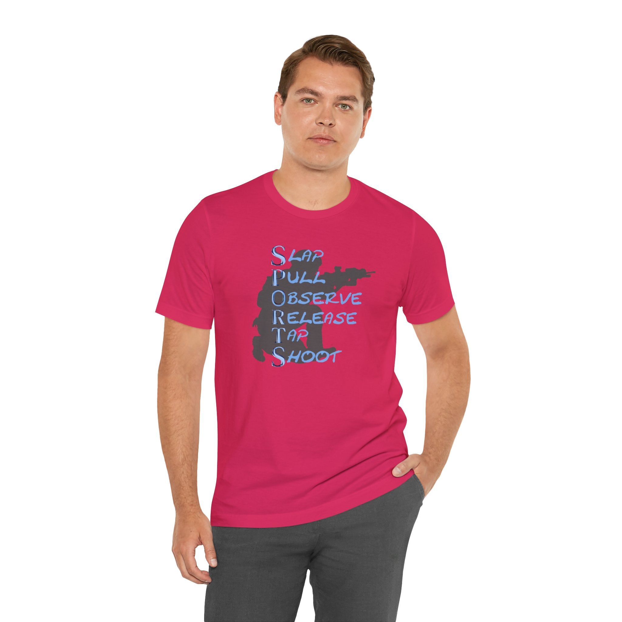 SPORTS -T-Shirt — "Slap Pull Observe Release Tap Shoot"
