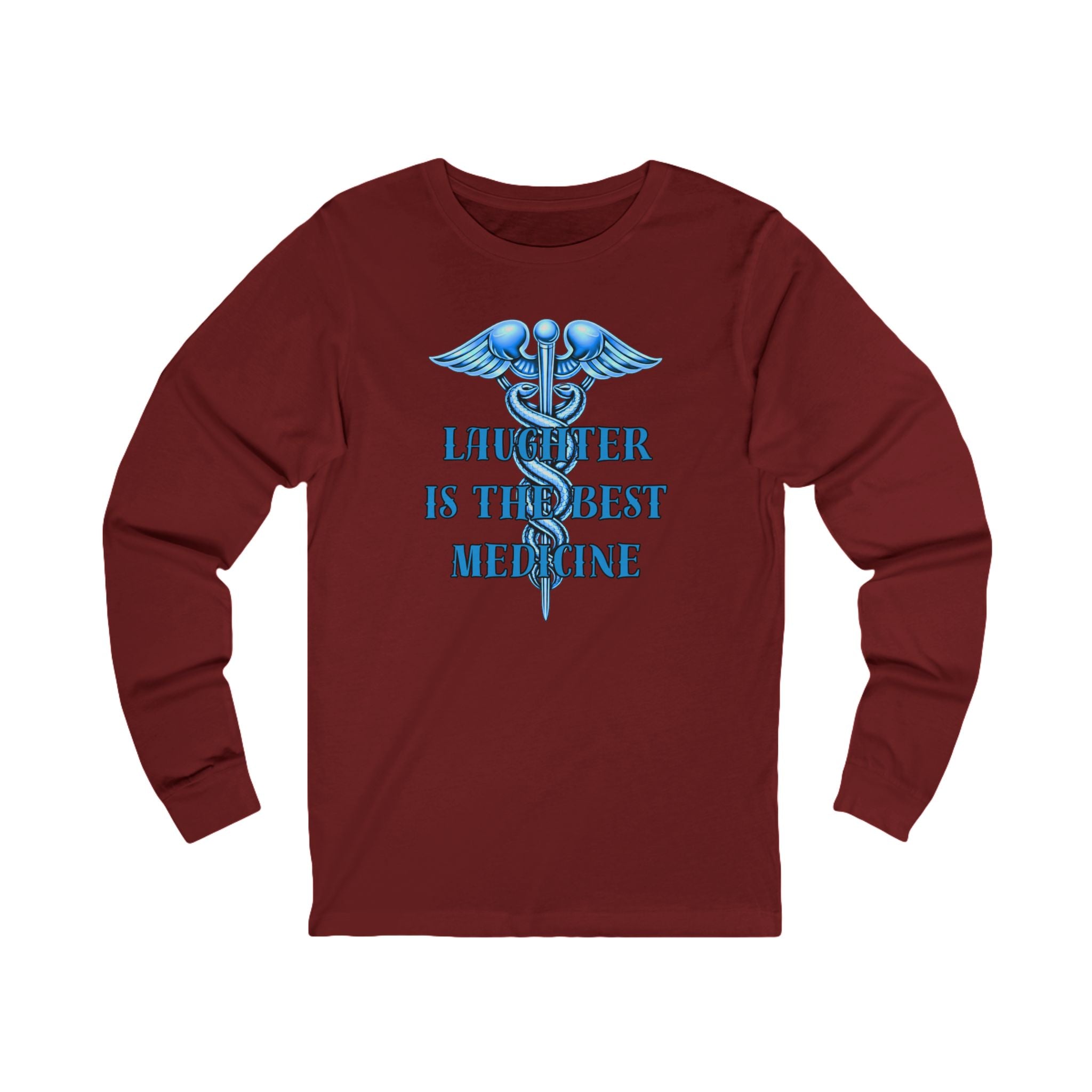 Laughter Is The Best Medicine Front And Back Long Sleeve Tee — Funny Medical Caduceus Shirt