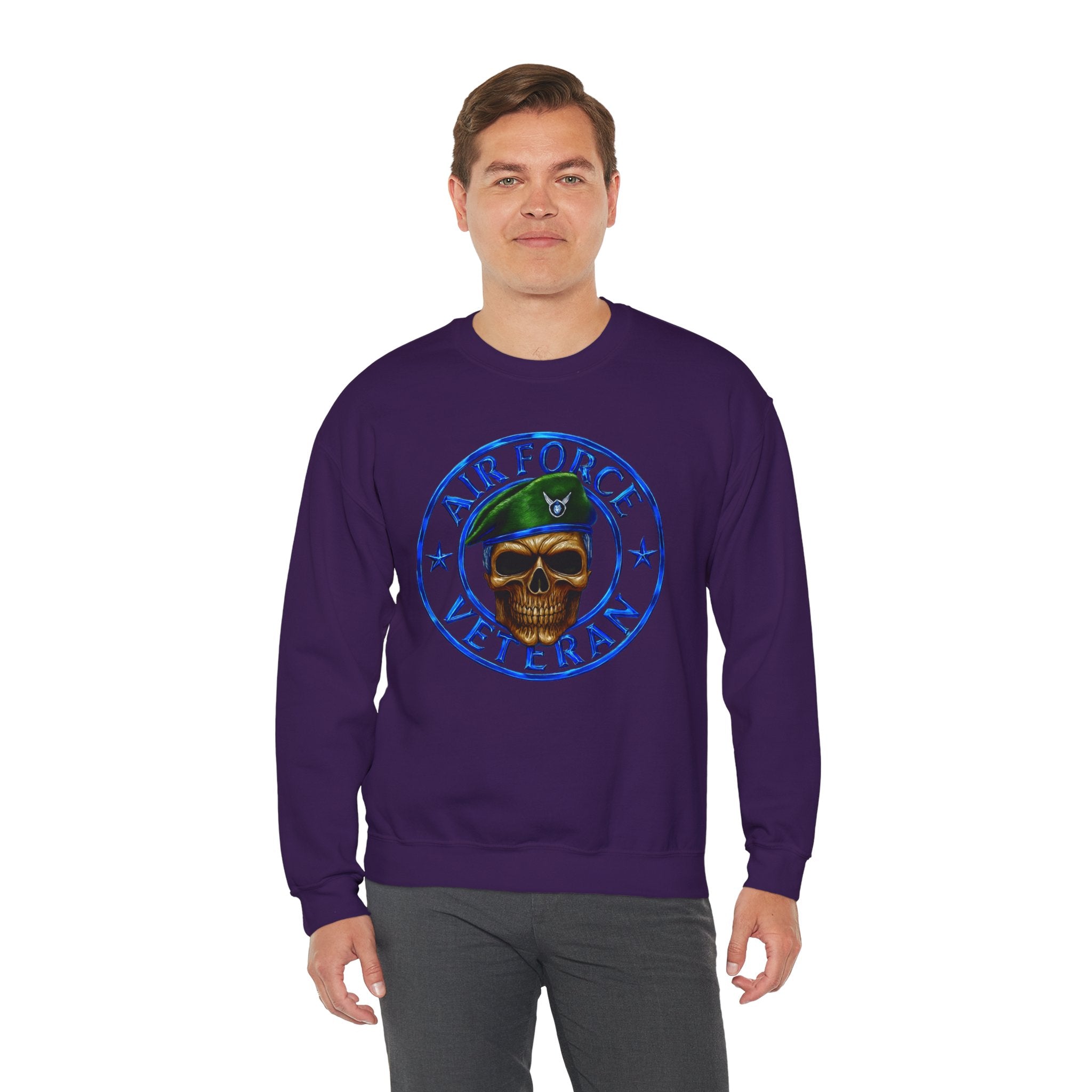 Air Force Veteran Skull Crewneck Sweatshirt — Military Veteran Pride Pullover