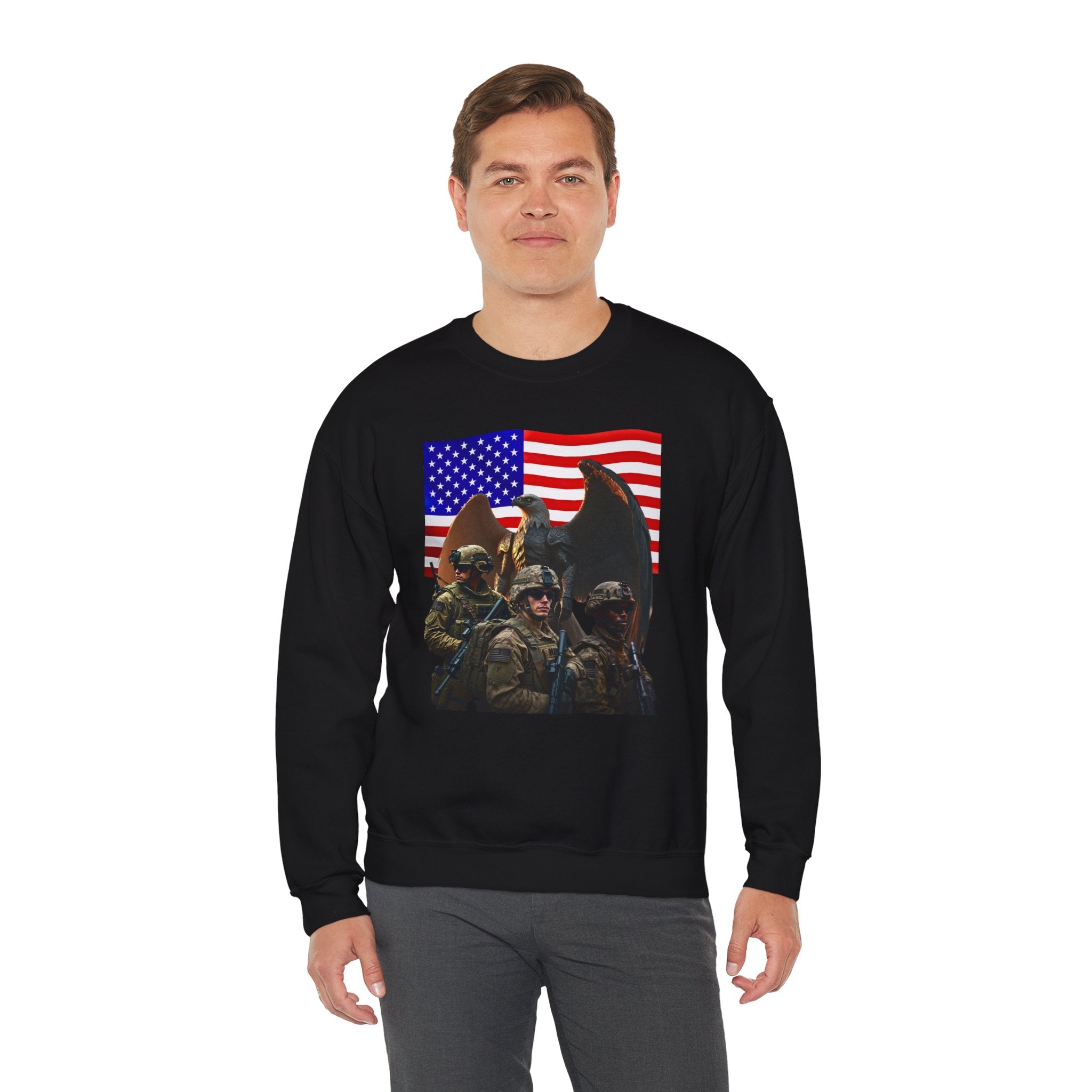 Eagle On Watch Soldiers Sweatshirt — Patriotic Military Crewneck