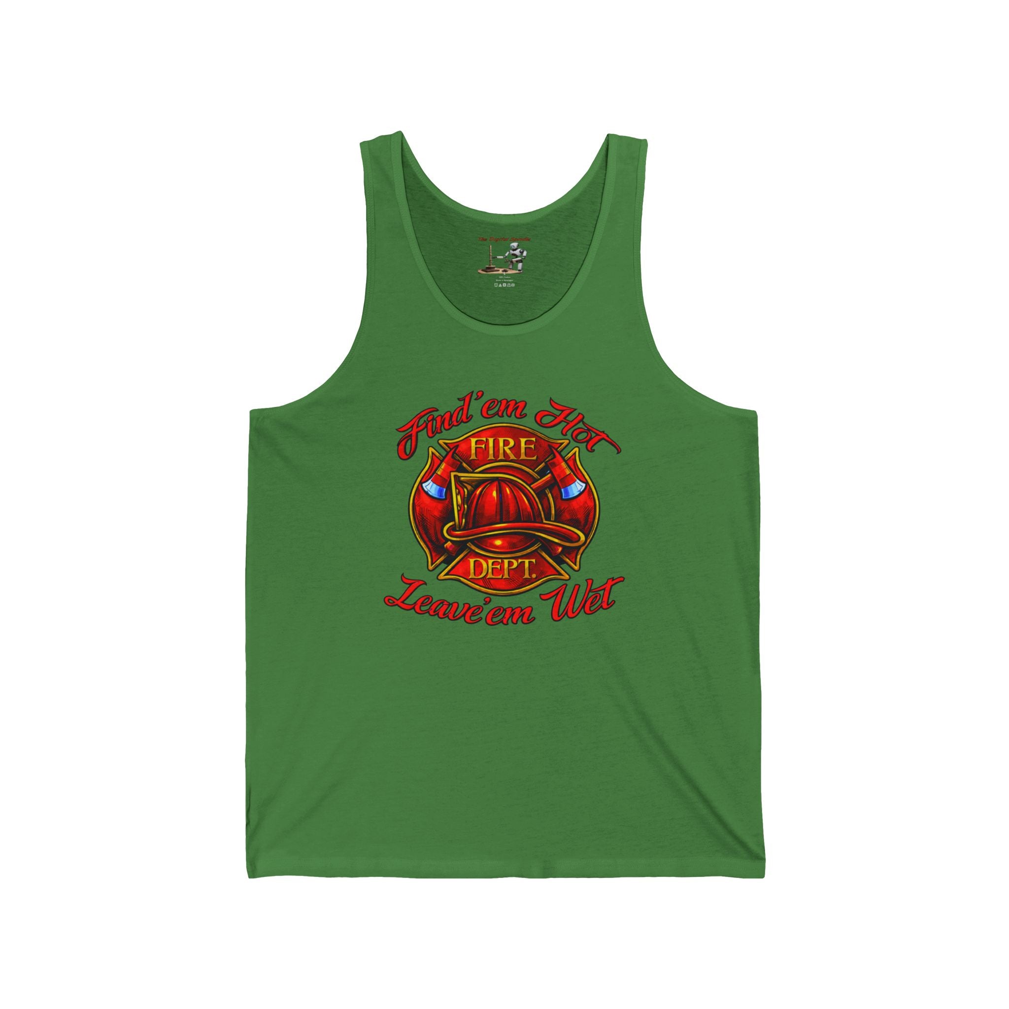 Firefighter Helmet Tank Top - "Find 'em Hot, Leave 'em Wet" Graphic