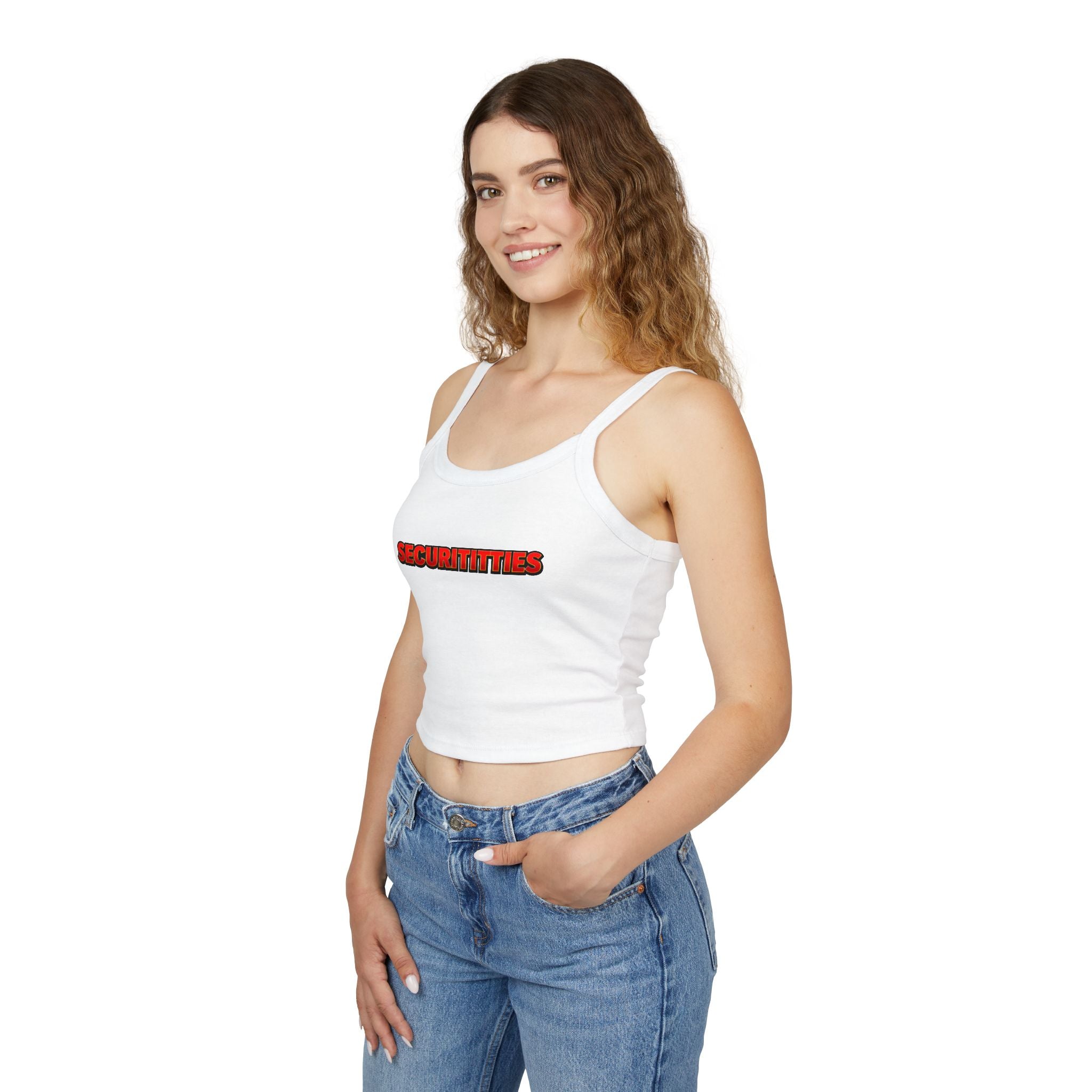 Securititties Crop Tank Top – Funny Bold Graphic Women's Spaghetti Strap