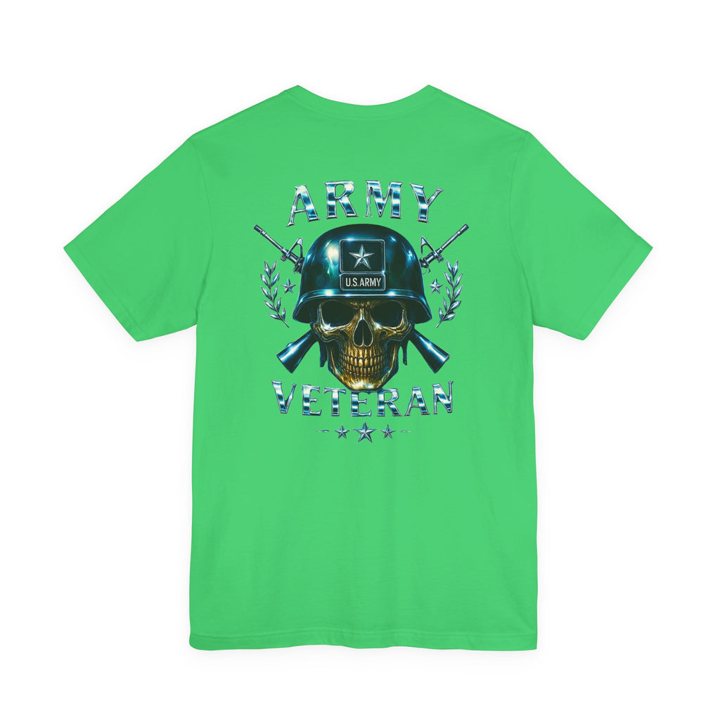 Army Veteran T-Shirt — Military Skull Helmet Back & Winged Medic Front Tee
