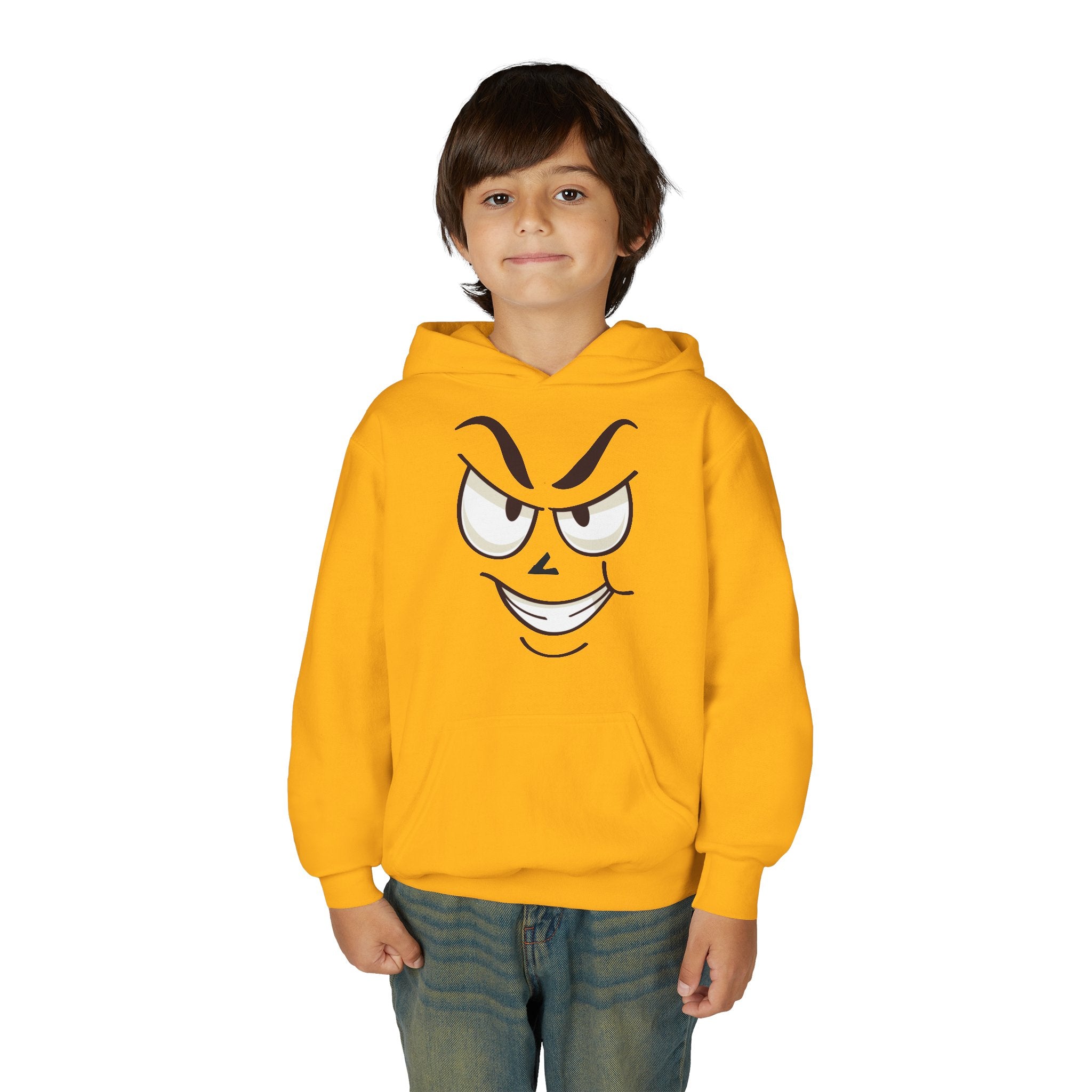 Youth Hoodie with Mischievous Face Graphic