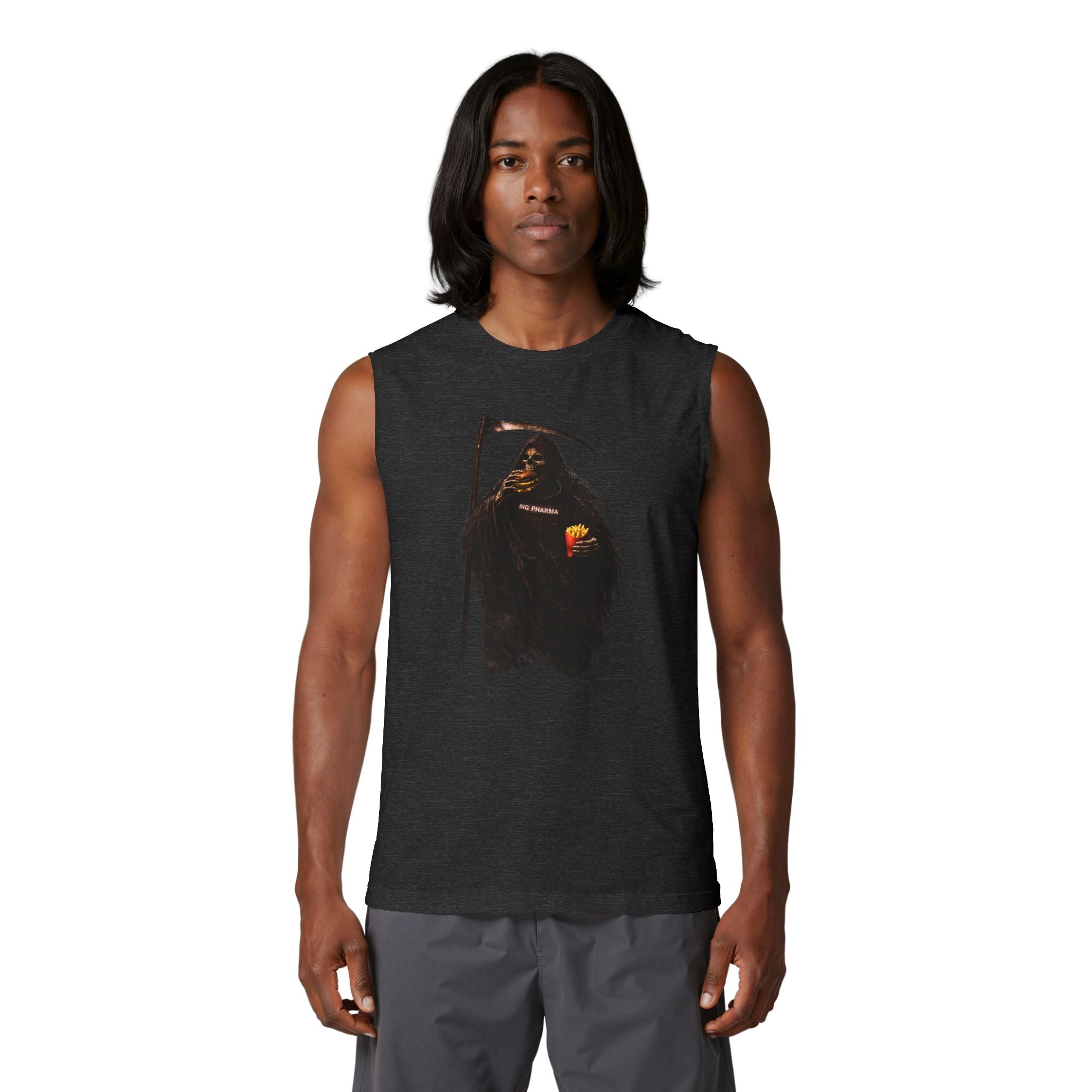 Grim Reaper Graphic Muscle Tank — Dark Scythe Illustration Tee