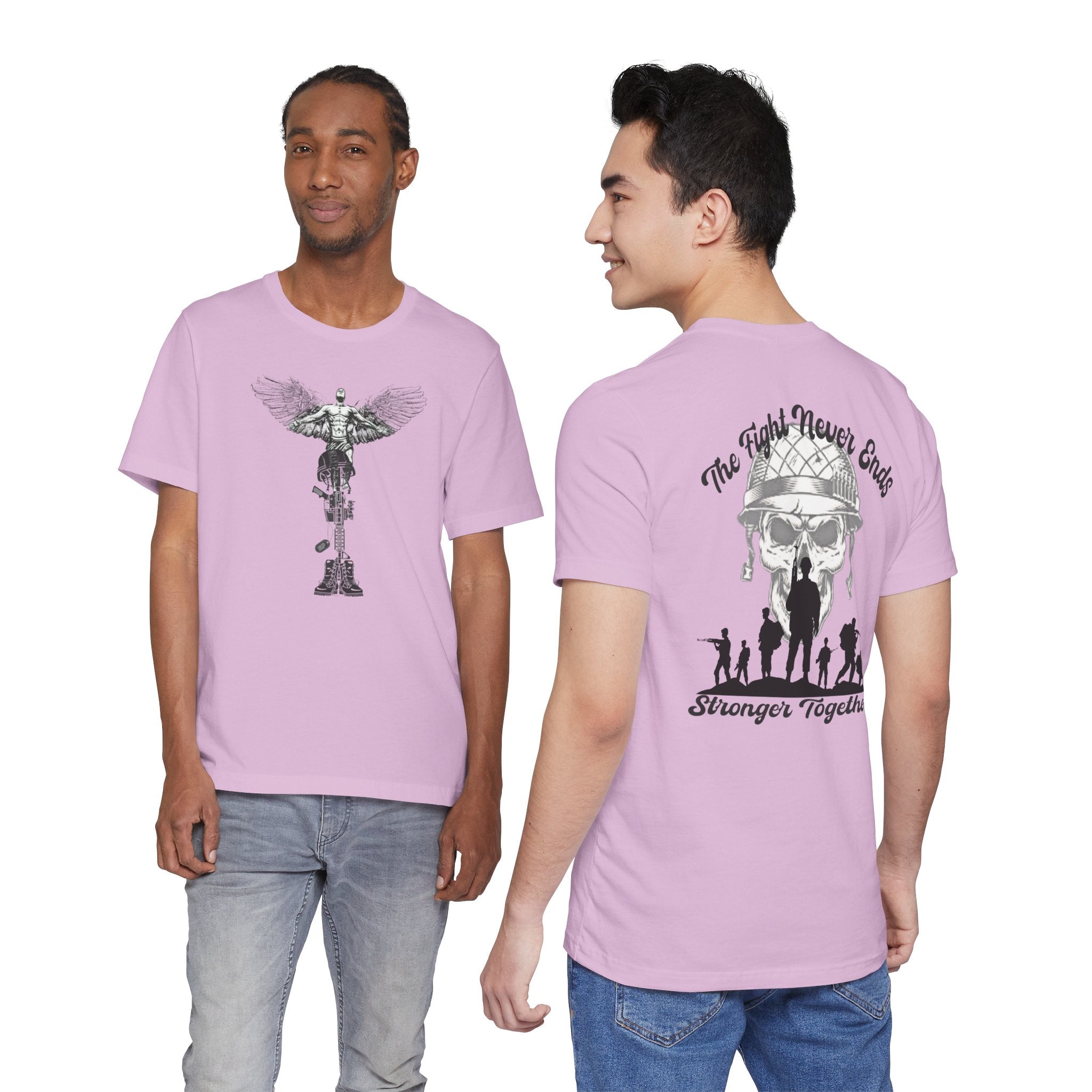 Military Tribute T-Shirt — "The Fight Never Ends" Veteran Stronger Together Tee