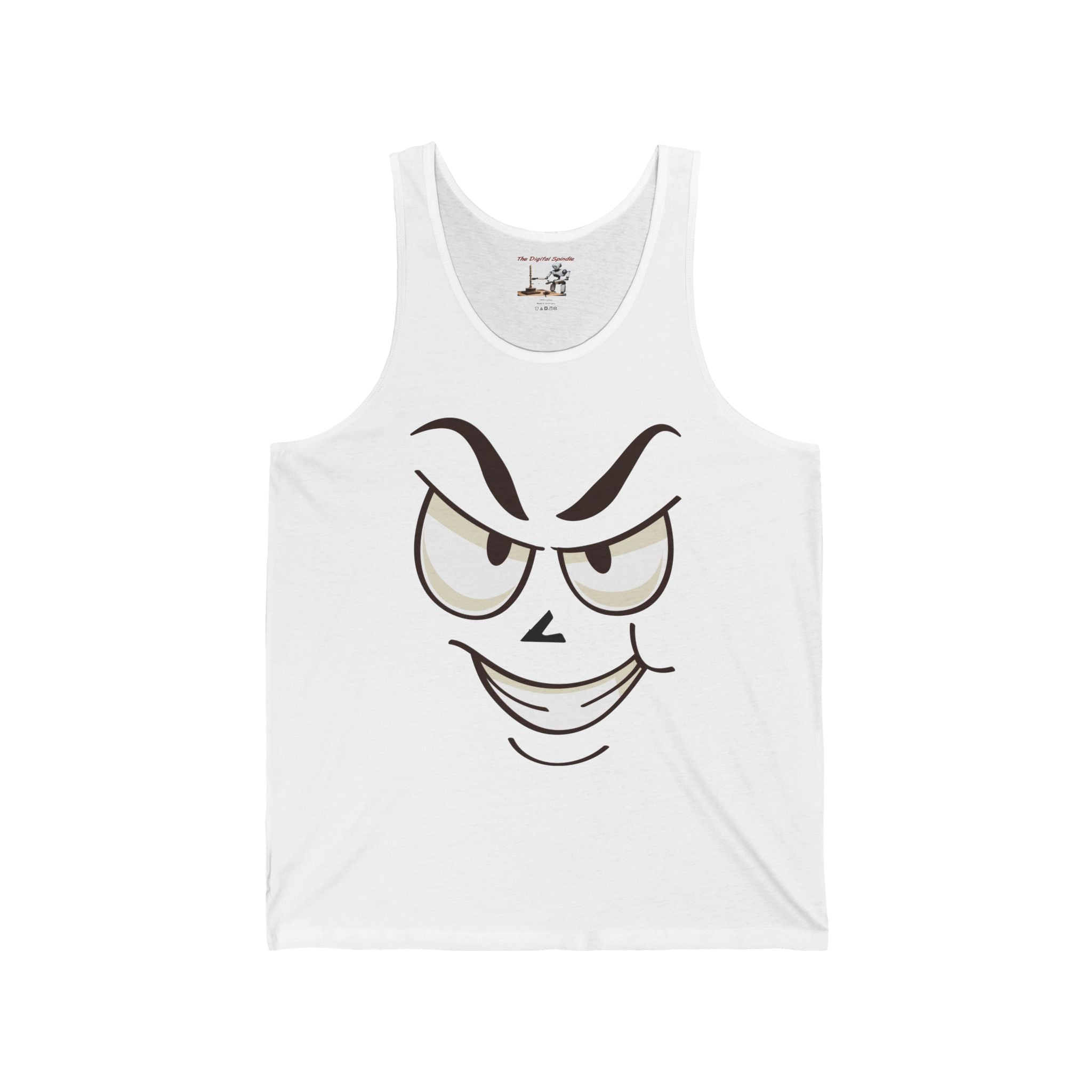 Mischievous Smirk Face Tank Top — Funny Cartoon Expression Graphic Tank