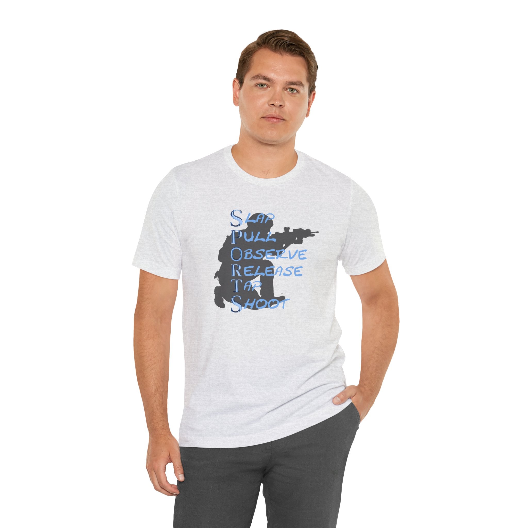 SPORTS - T-Shirt — "Stop, Pull, Observe, Release, Tap, Shoot"