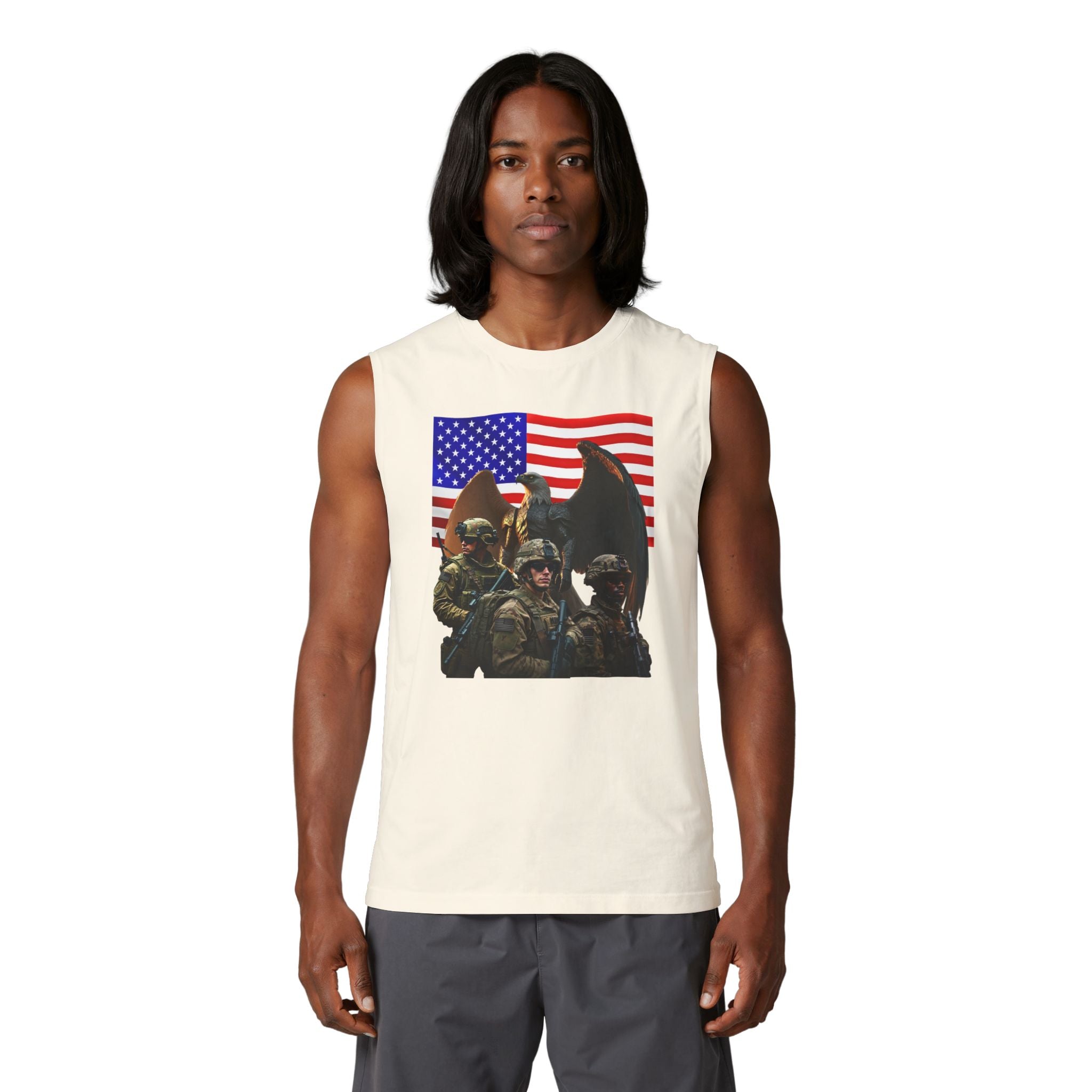 Eagle On Watch Tank Top — American Flag Soldiers Graphic