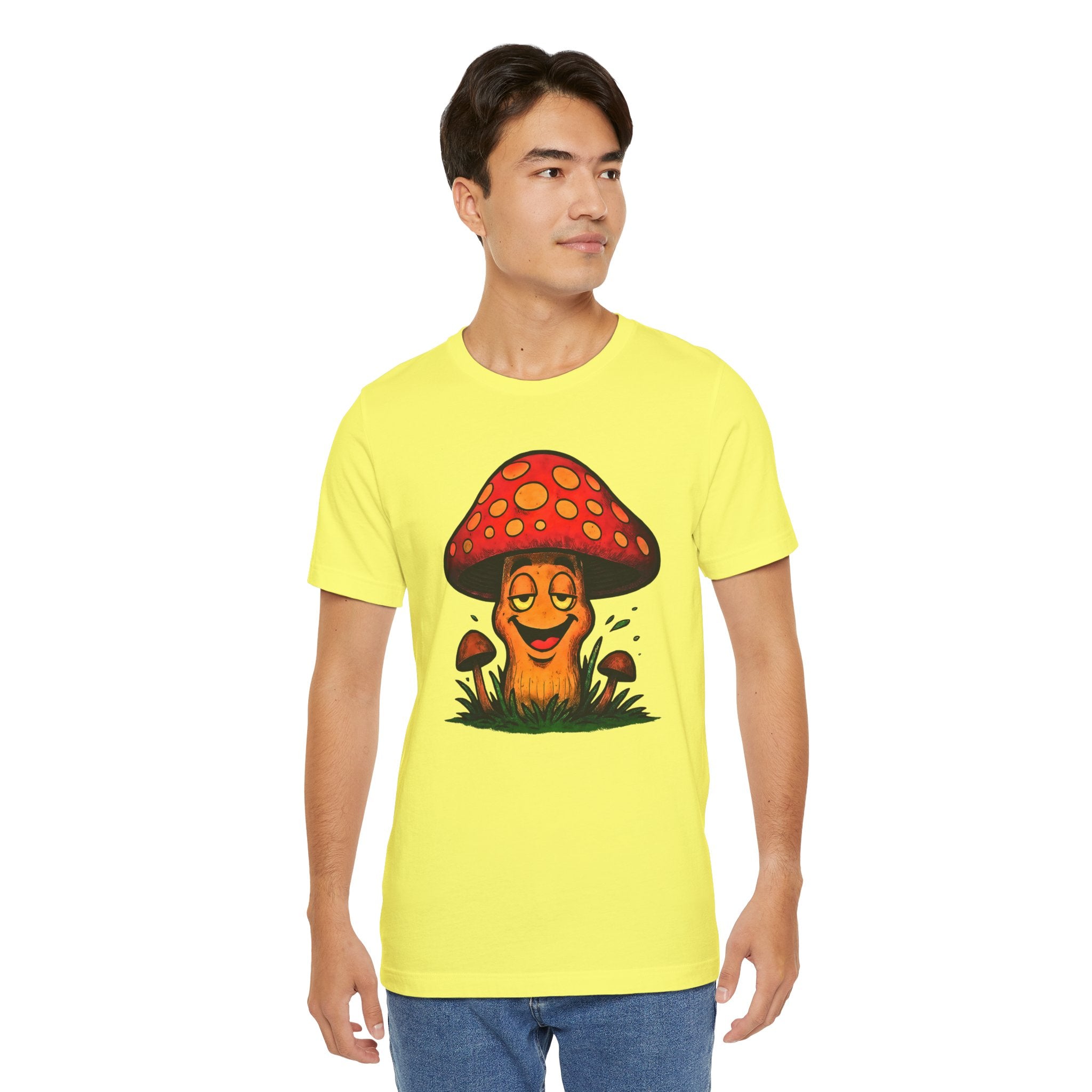 Mushroom Character Tee – Cute Smiling Red Toadstool Graphic Shirt