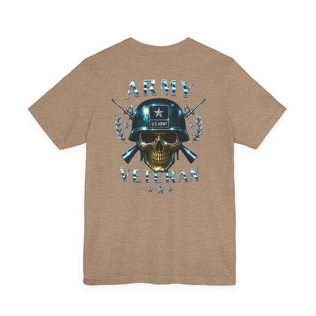 Army Veteran T-Shirt — Military Skull Helmet Back & Winged Medic Front Tee