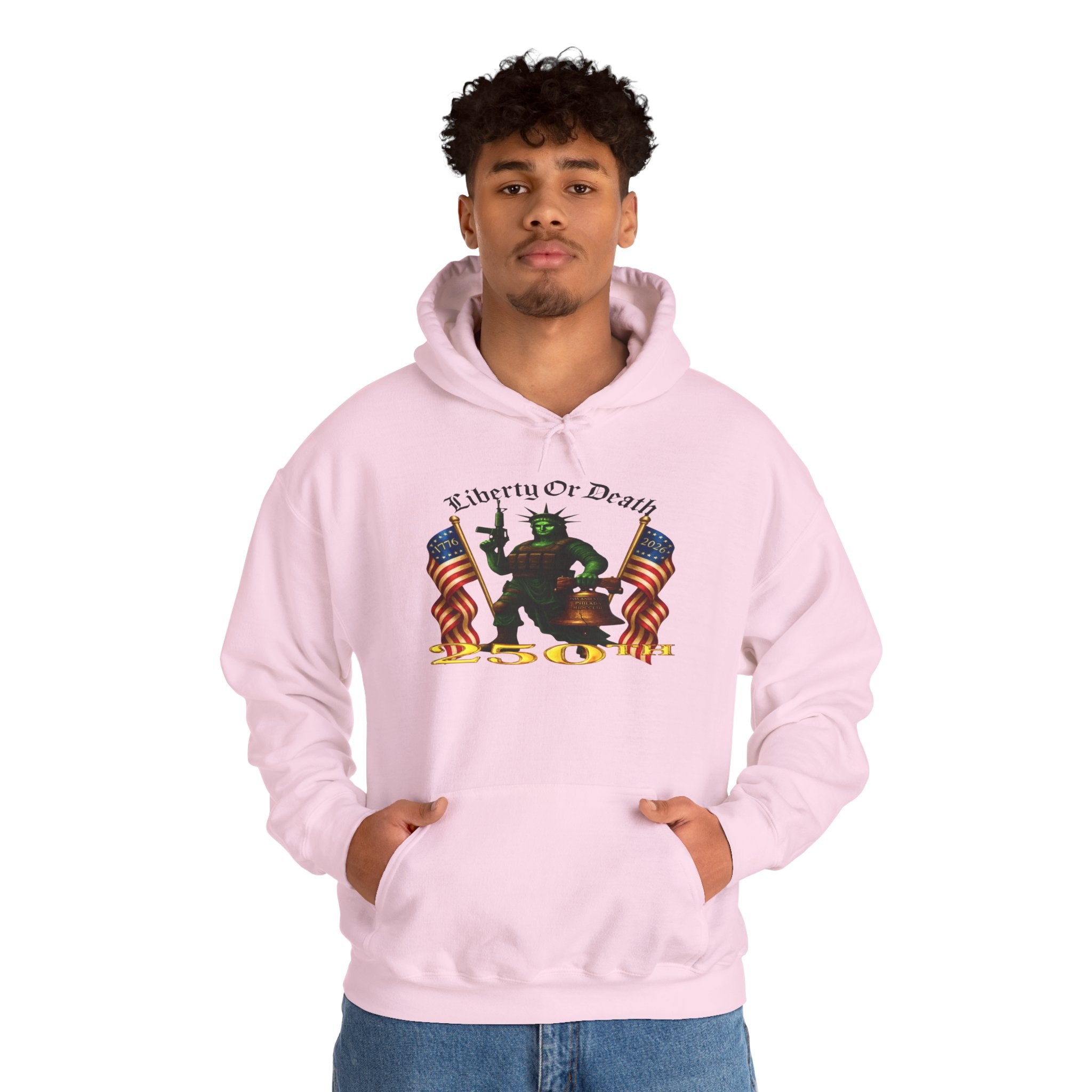 Liberty or Death Hoodie - Patriotic Statue of Liberty Design with American Flags