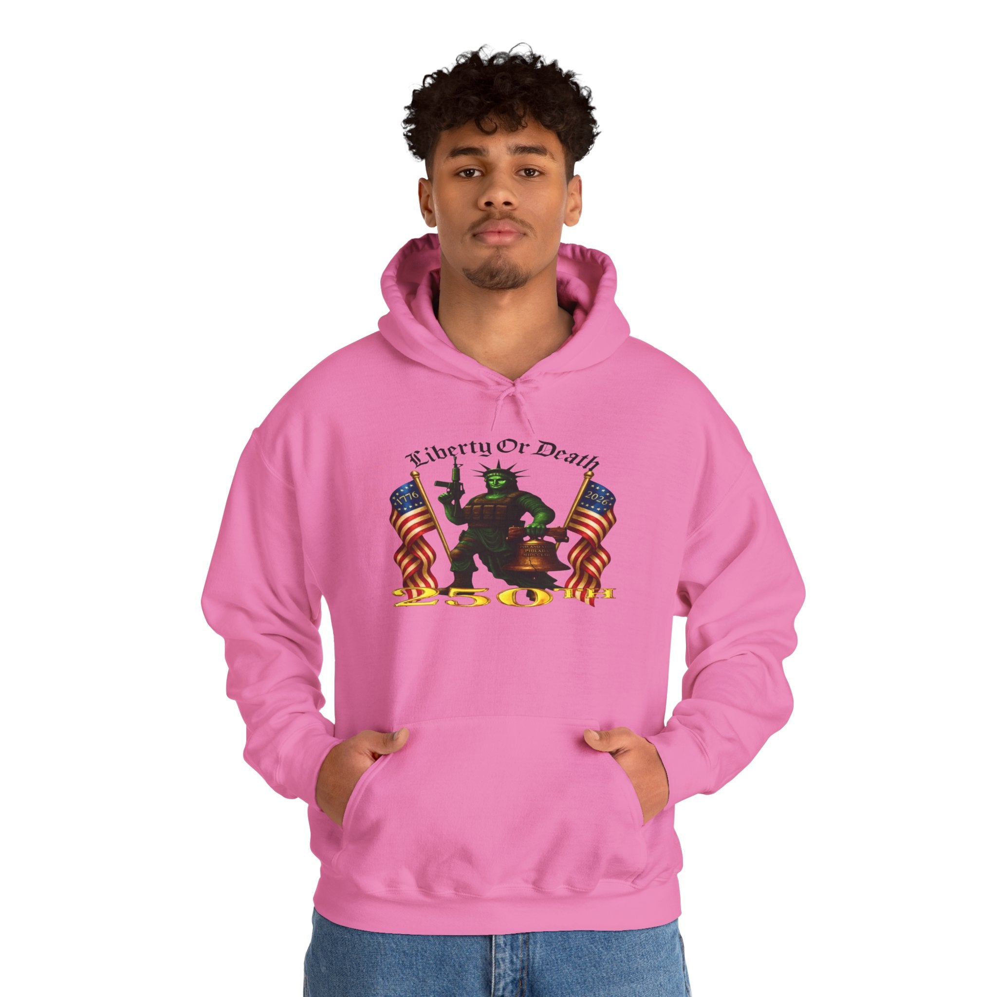 Liberty or Death Hoodie - Patriotic Statue of Liberty Design with American Flags