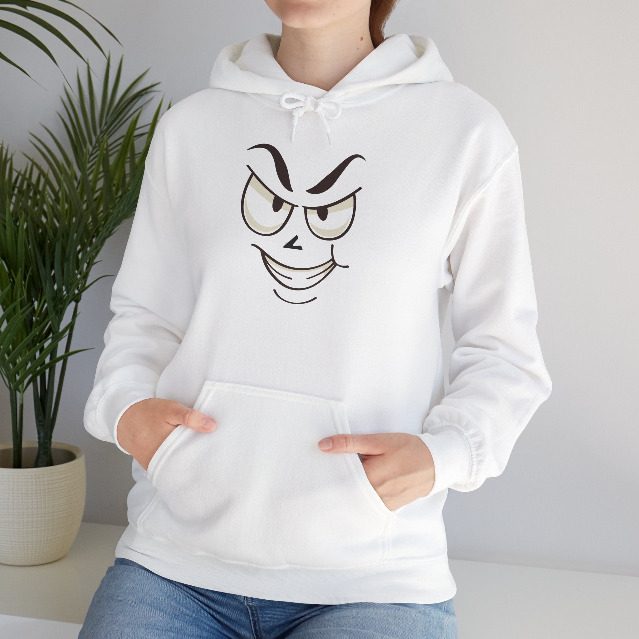 slightly mischievous Cartoon Face Hoodie - Edgy Minimal Graphic Sweatshirt