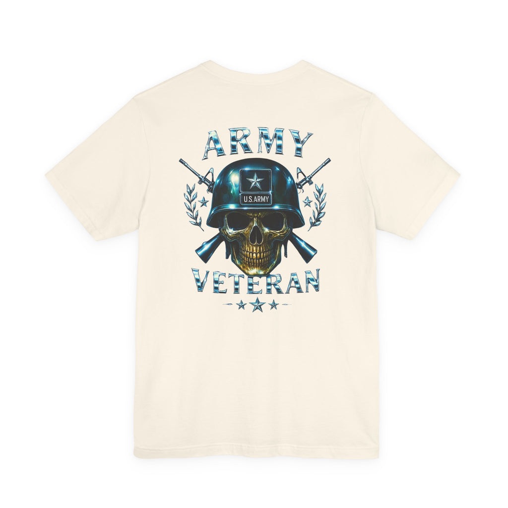 Army Veteran T-Shirt — Military Skull Helmet Back & Winged Medic Front Tee