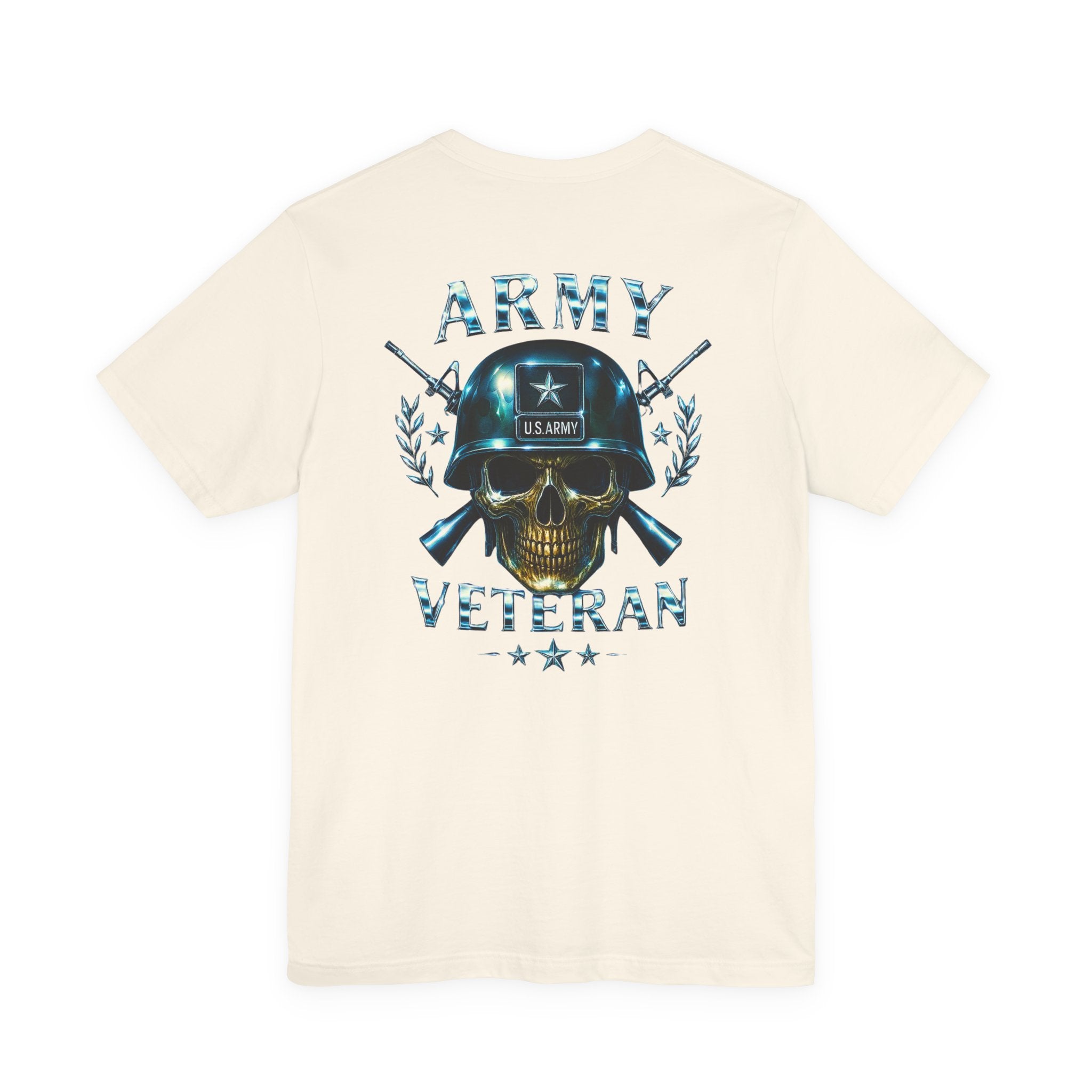 Army Veteran T-Shirt — Military Skull Helmet Back & Winged Medic Front Tee