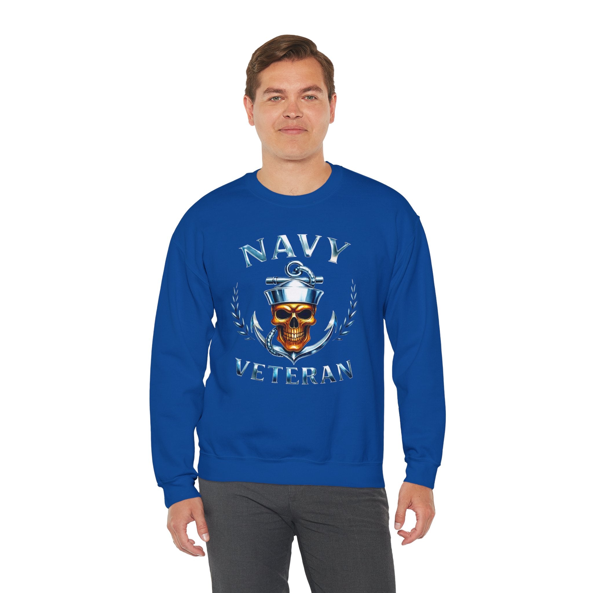 Navy Veteran Skull Anchor Crewneck Sweatshirt