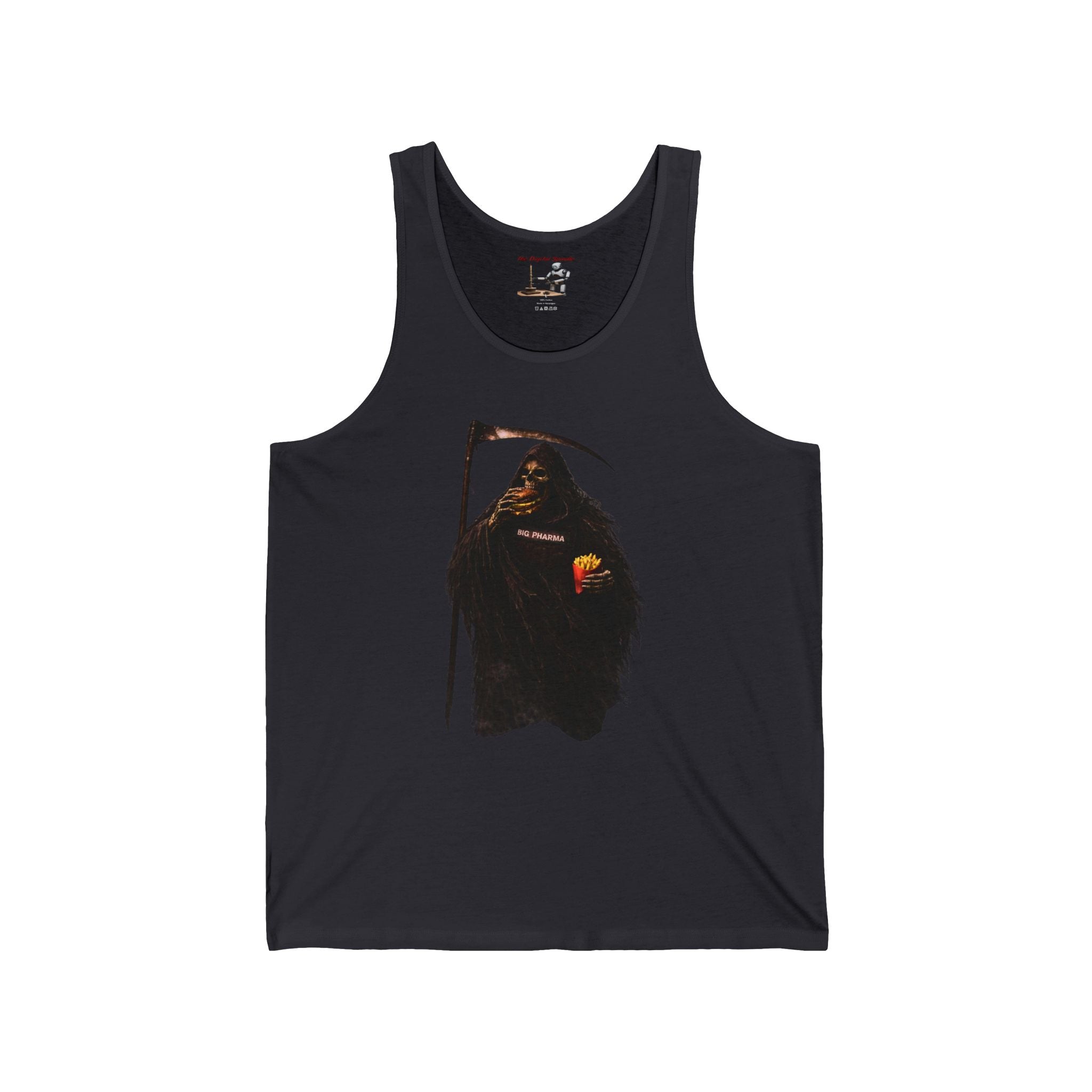 Grim Reaper Graphic Tank – Dark Humor Scythe & Candy Design