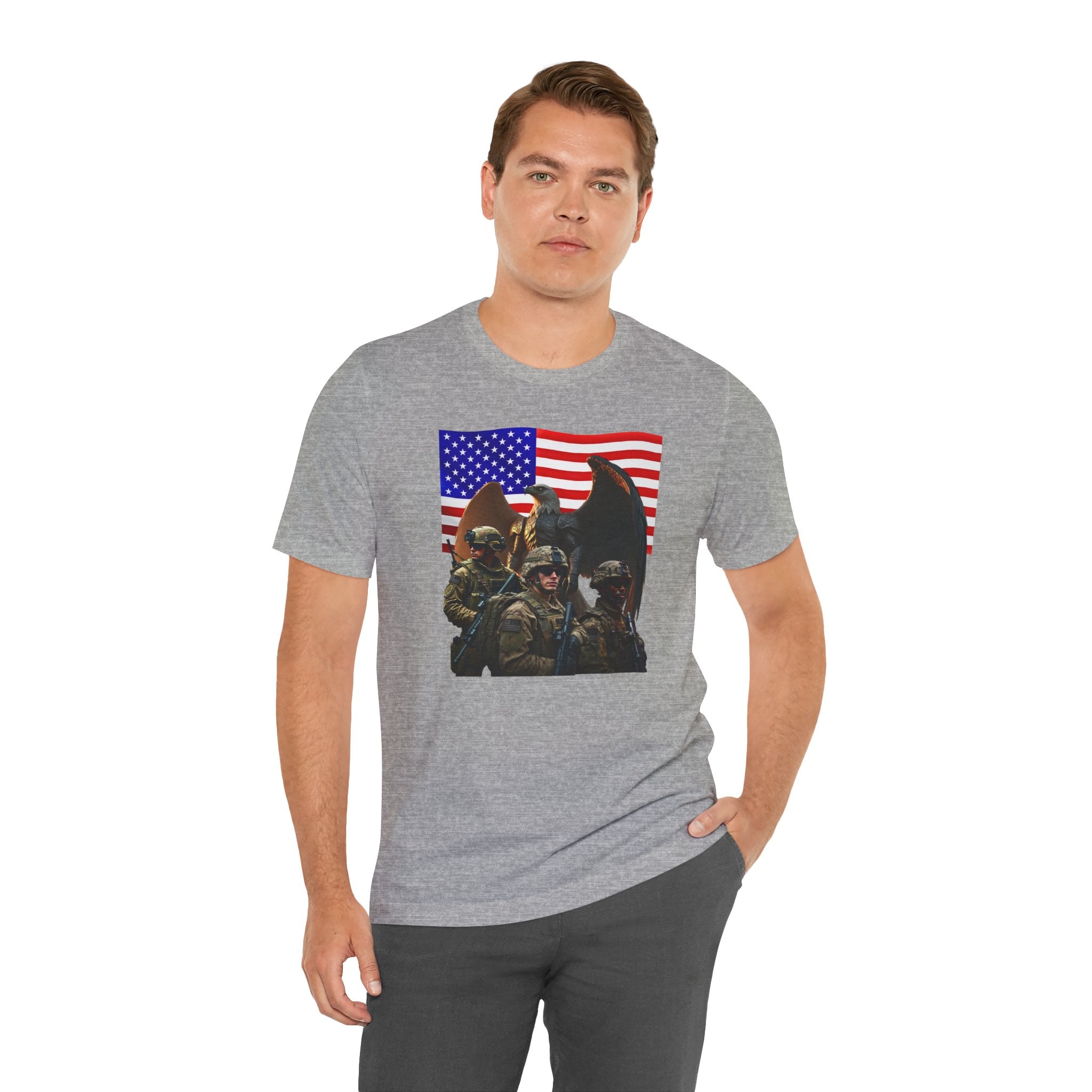 Eagle On Watch T-Shirt — Soldiers with American Flag Graphic