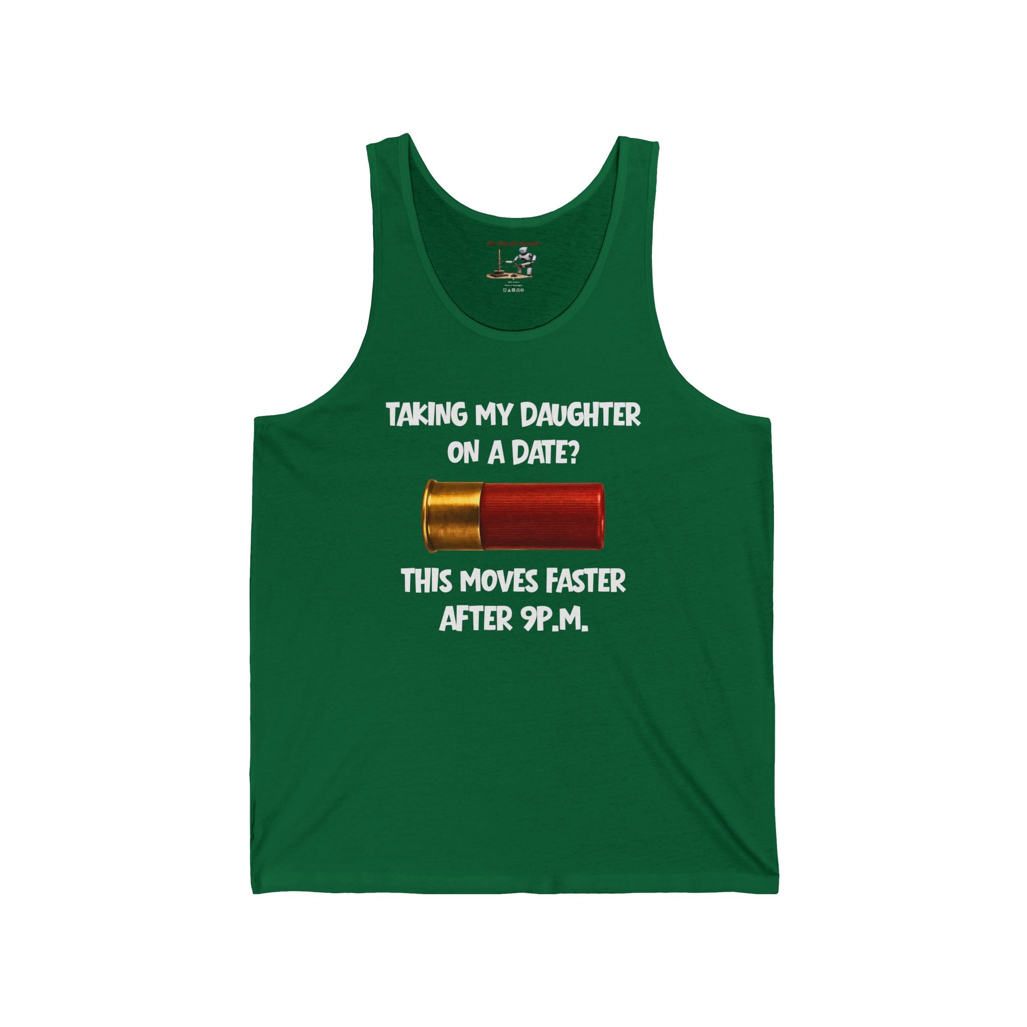 Tank Top — "Taking My Daughter On A Date? This Moves Faster After 9 P.M." Battery Graphic