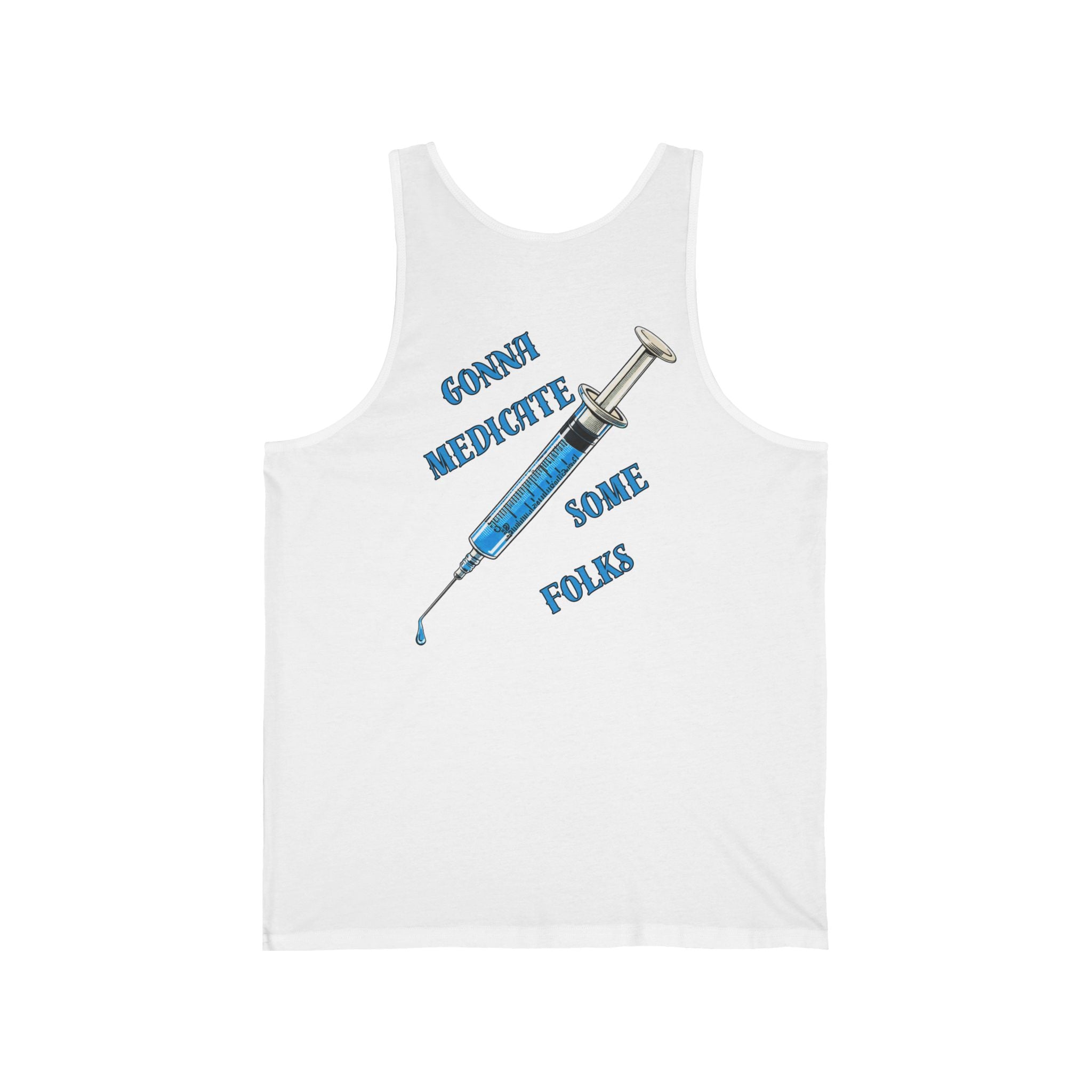 Front & Back "Laughter Is The Best Medicine" & Syringe Graphic Tank Top