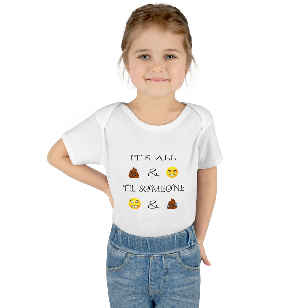 "It's All & 'Til Someone" Poop & Emoji Funny Baby Onesie
