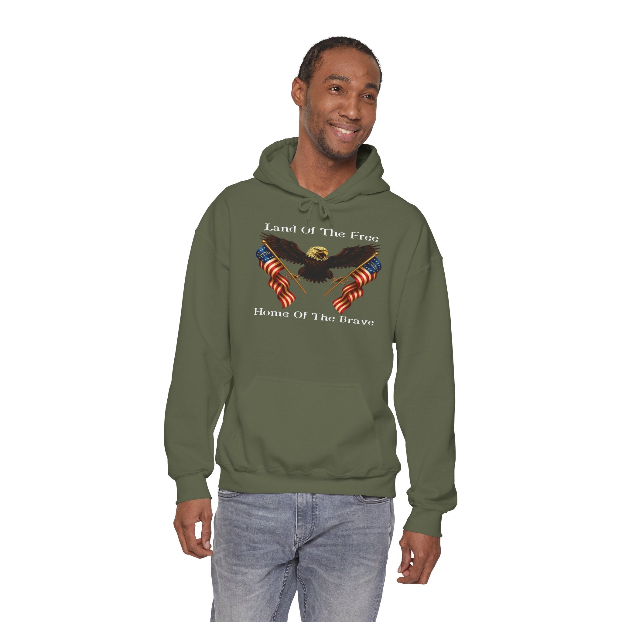 "Land of the Free, Home of the Brave" Hoodie - American Flag Eagle Sweatshirt