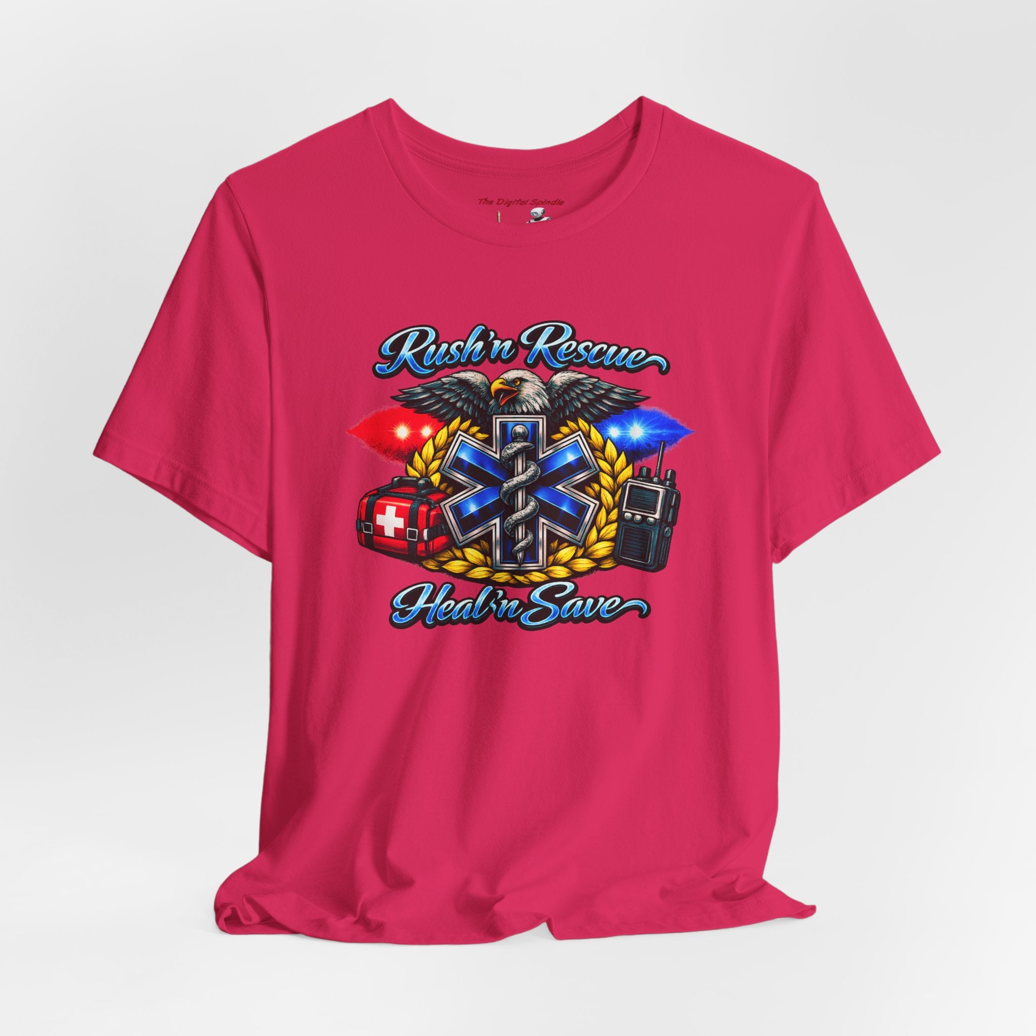EMS Rescue Tee — "Rush n' Rescue, Heal n' Save" Emergency Medical Shirt