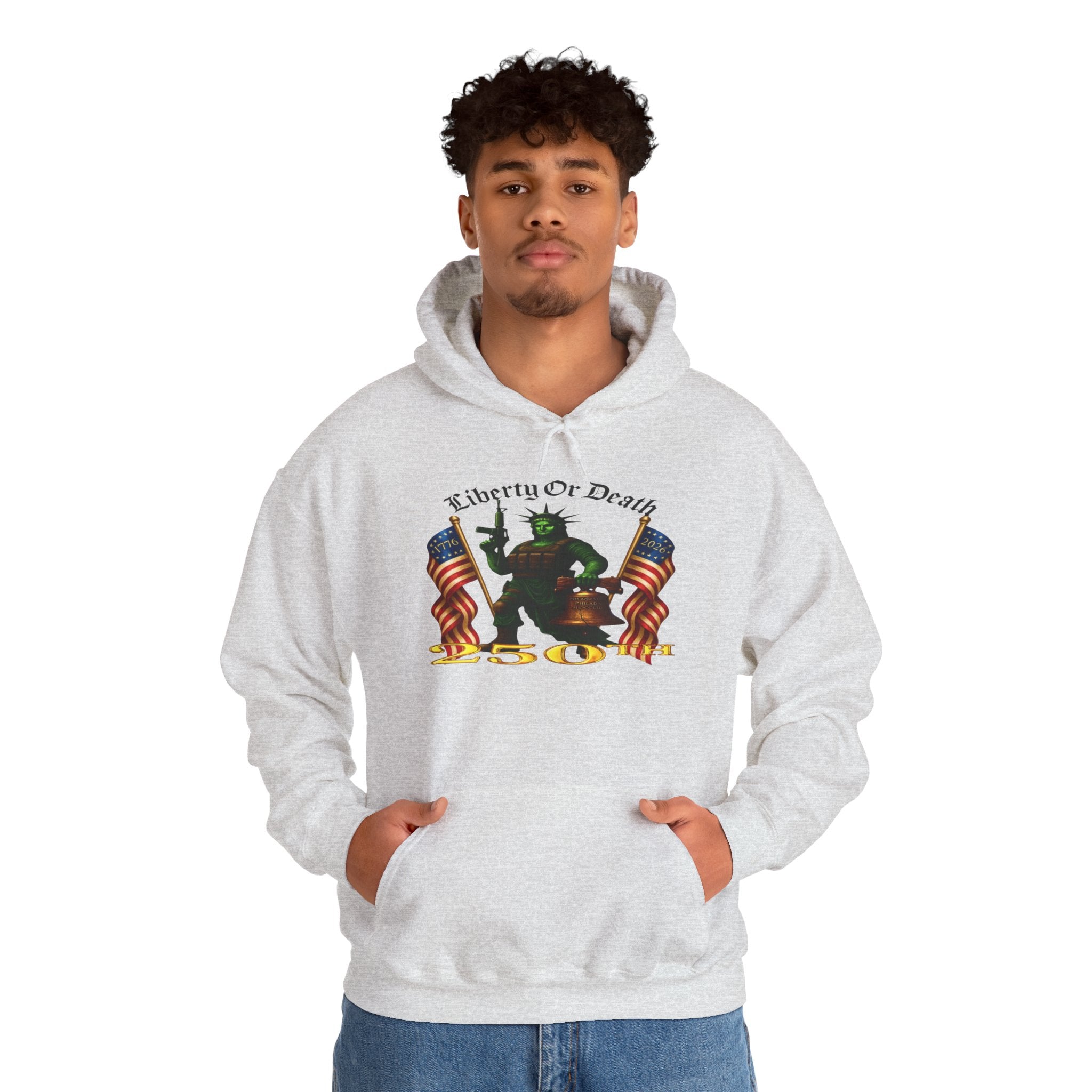 Liberty or Death Hoodie - Patriotic Statue of Liberty Design with American Flags