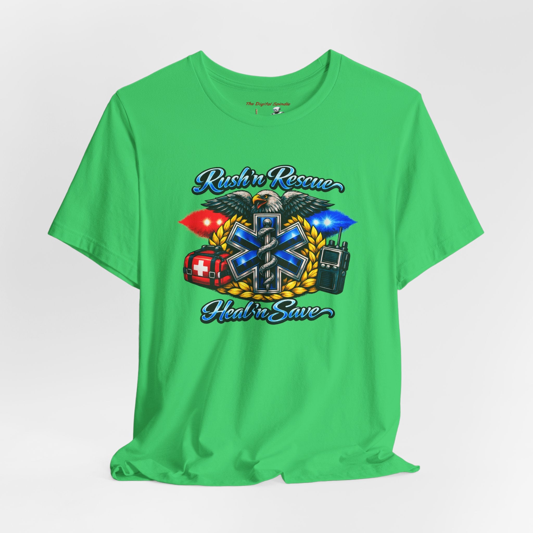 EMS Rescue Tee — "Rush n' Rescue, Heal n' Save" Emergency Medical Shirt