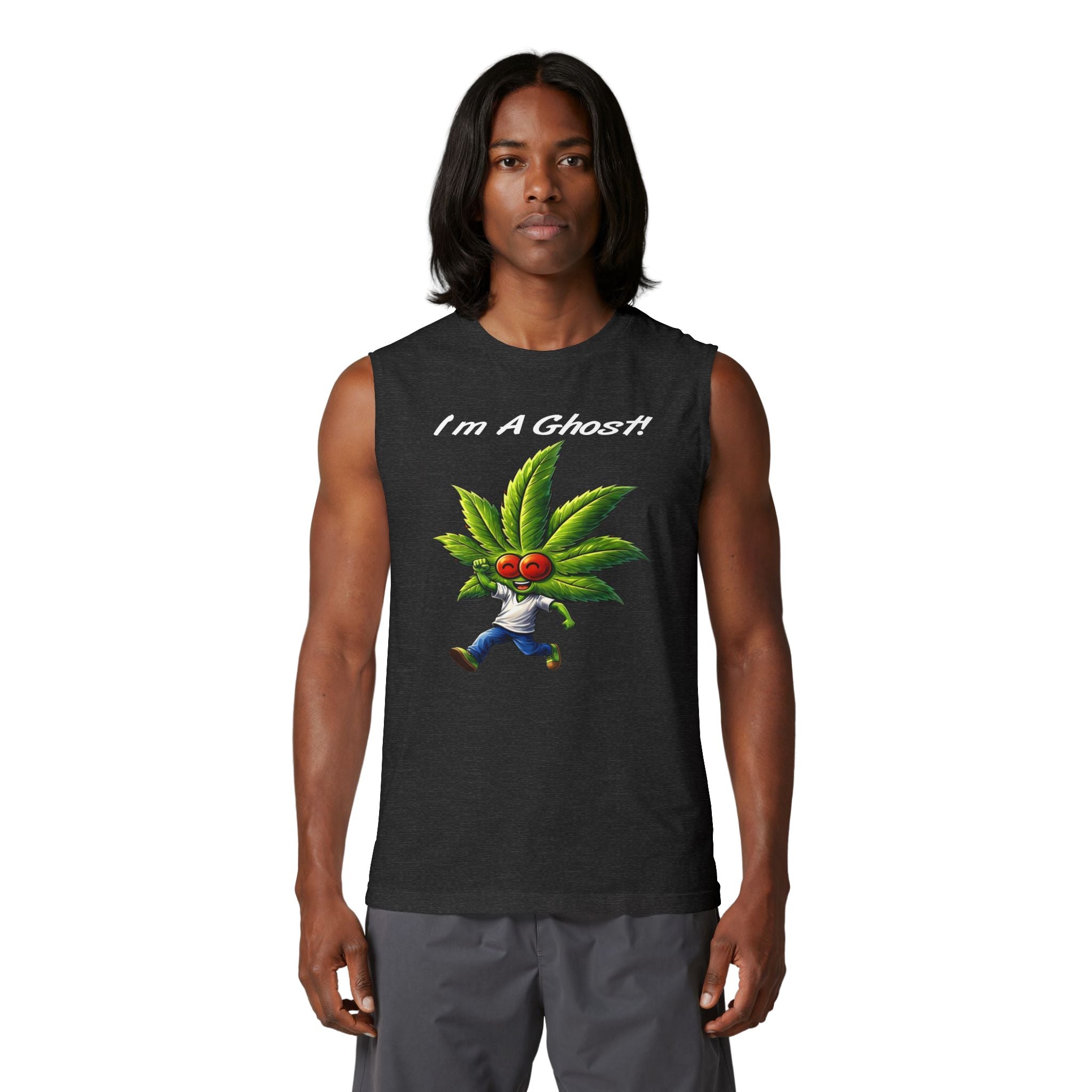Ghost Leaf Muscle Tank — "I'm A Ghost" Funny Cannabis Graphic Tank Top
