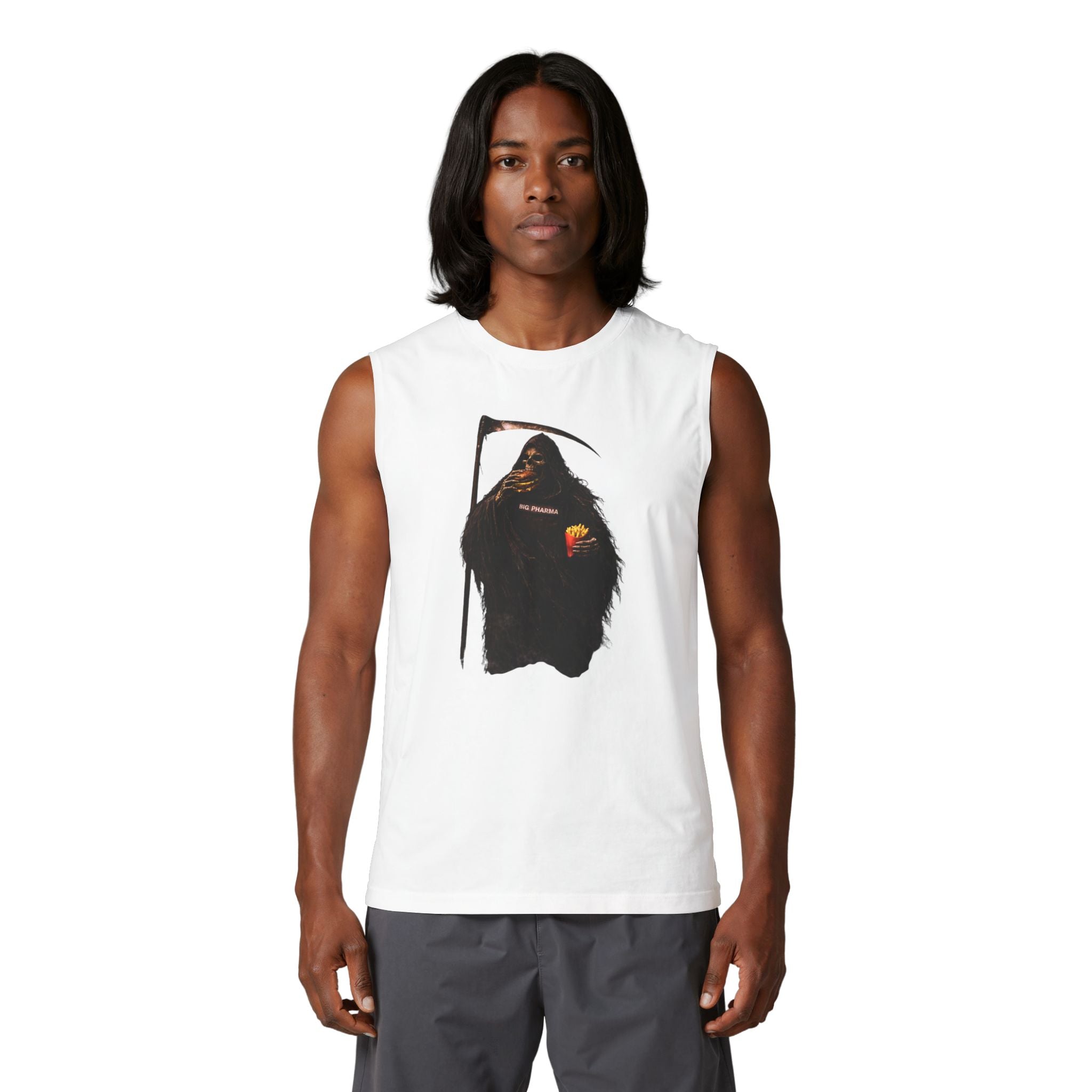 Grim Reaper Graphic Muscle Tank — Dark Scythe Illustration Tee