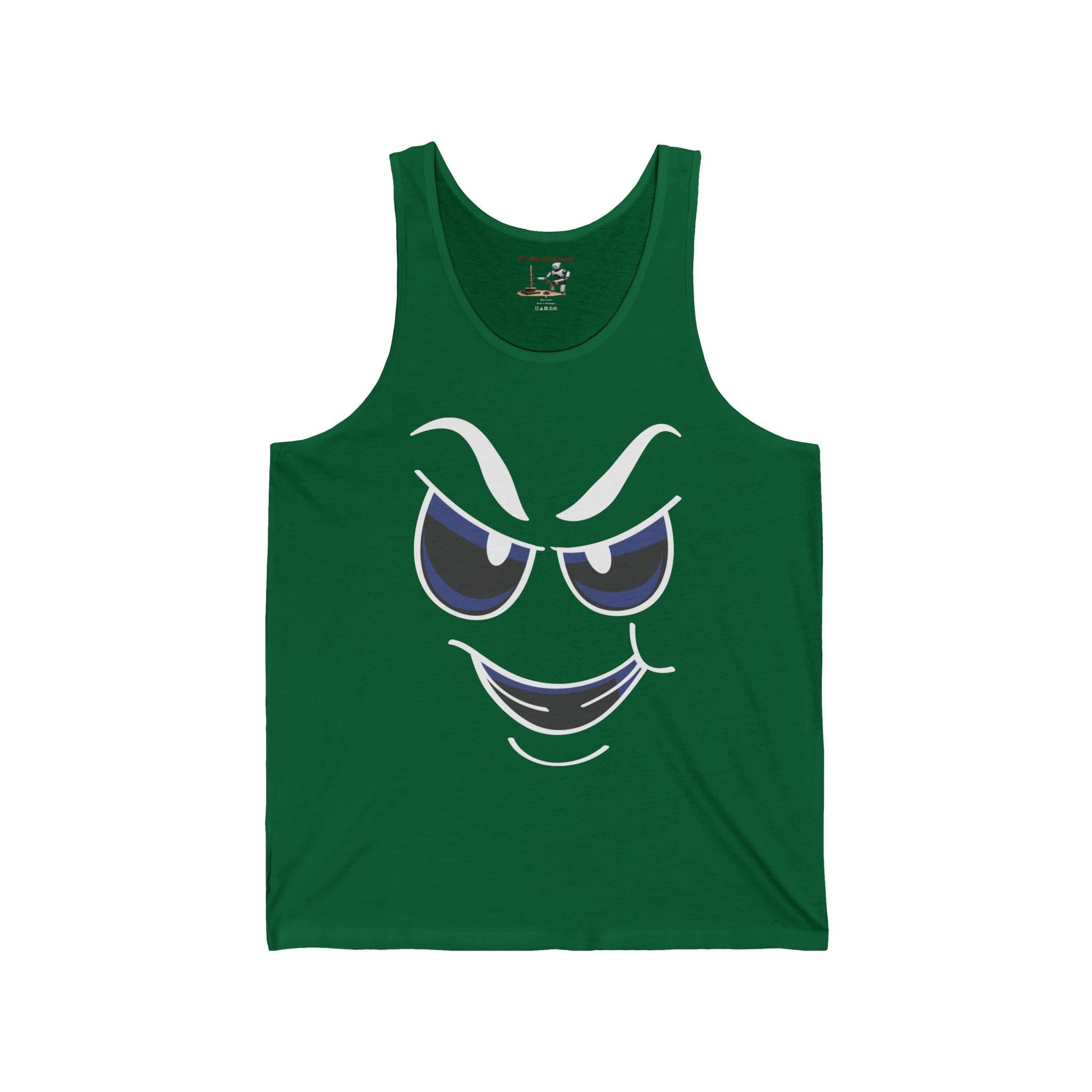 Smirking Face Tank Top — Playful Grin Graphic Sleeveless Tee