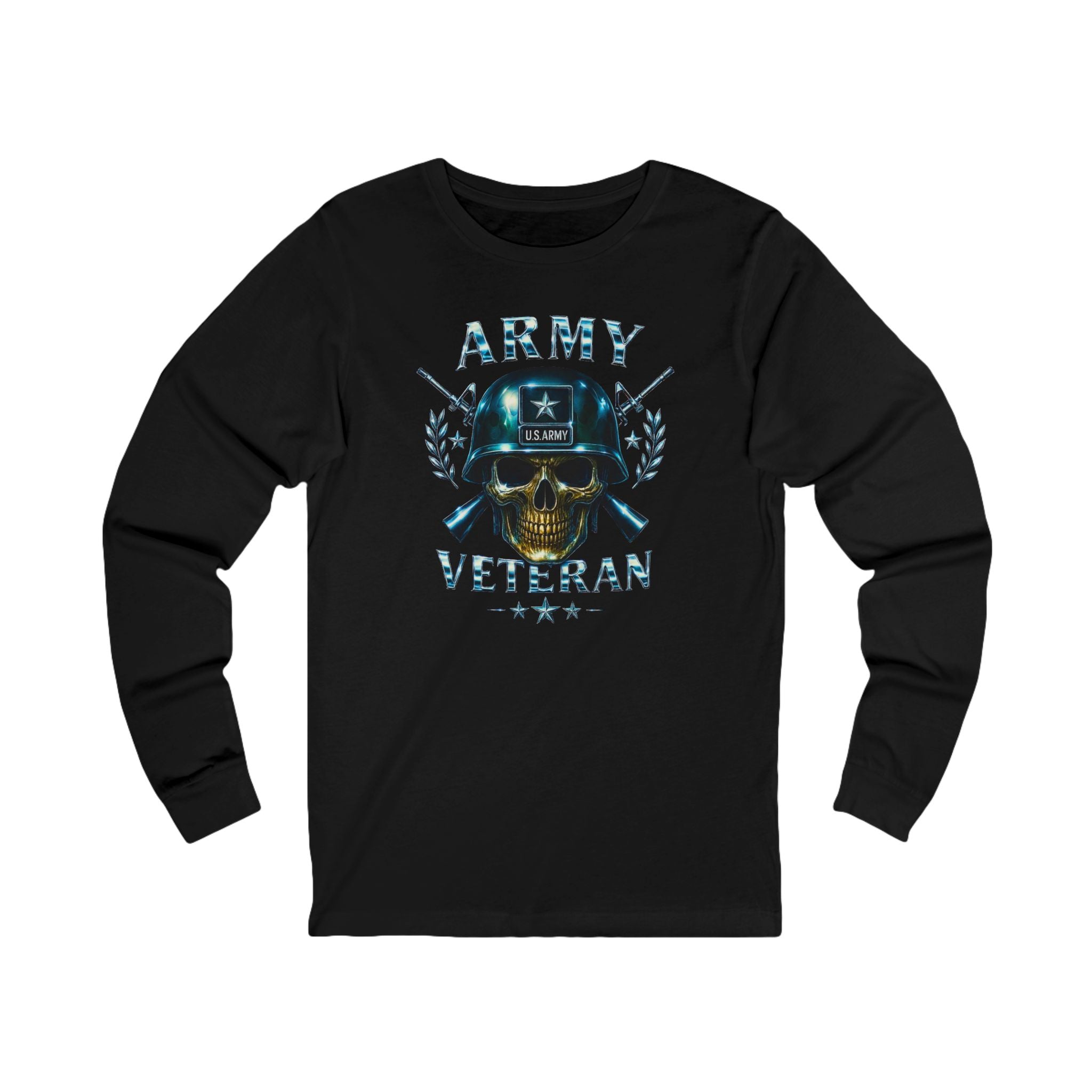 Army Veteran Skull Helmet Long Sleeve Tee — Military Tribute Shirt