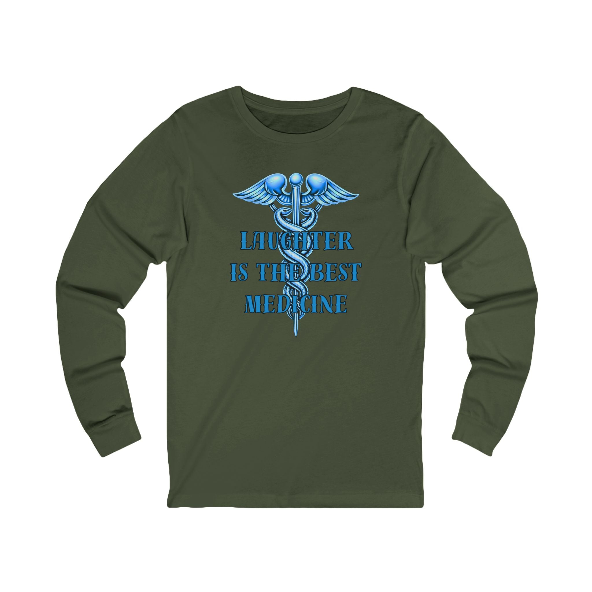 Laughter Is The Best Medicine Front And Back Long Sleeve Tee — Funny Medical Caduceus Shirt