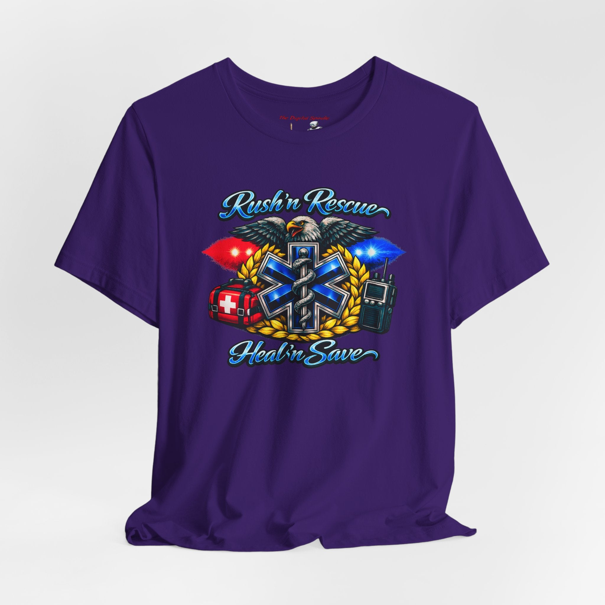EMS Rescue Tee — "Rush n' Rescue, Heal n' Save" Emergency Medical Shirt