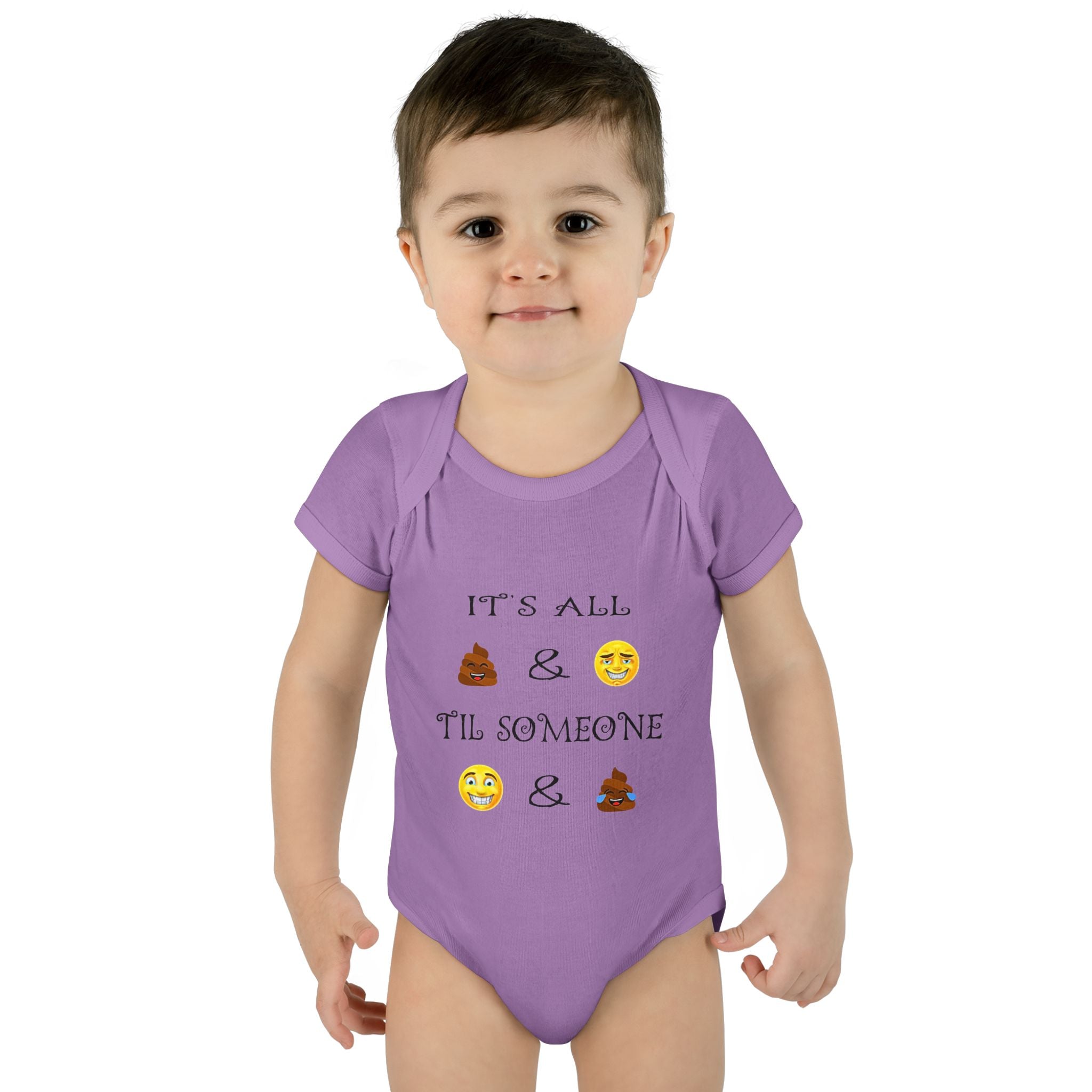 "It's All & 'Til Someone" Poop & Emoji Funny Baby Onesie