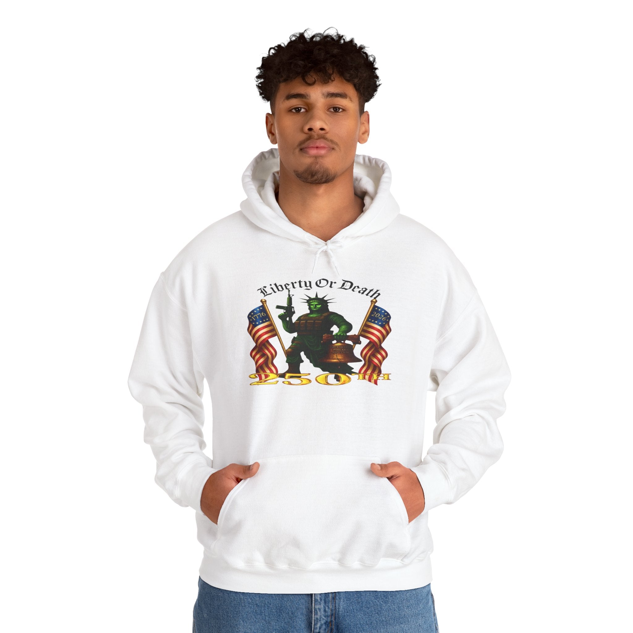 Liberty or Death Hoodie - Patriotic Statue of Liberty Design with American Flags