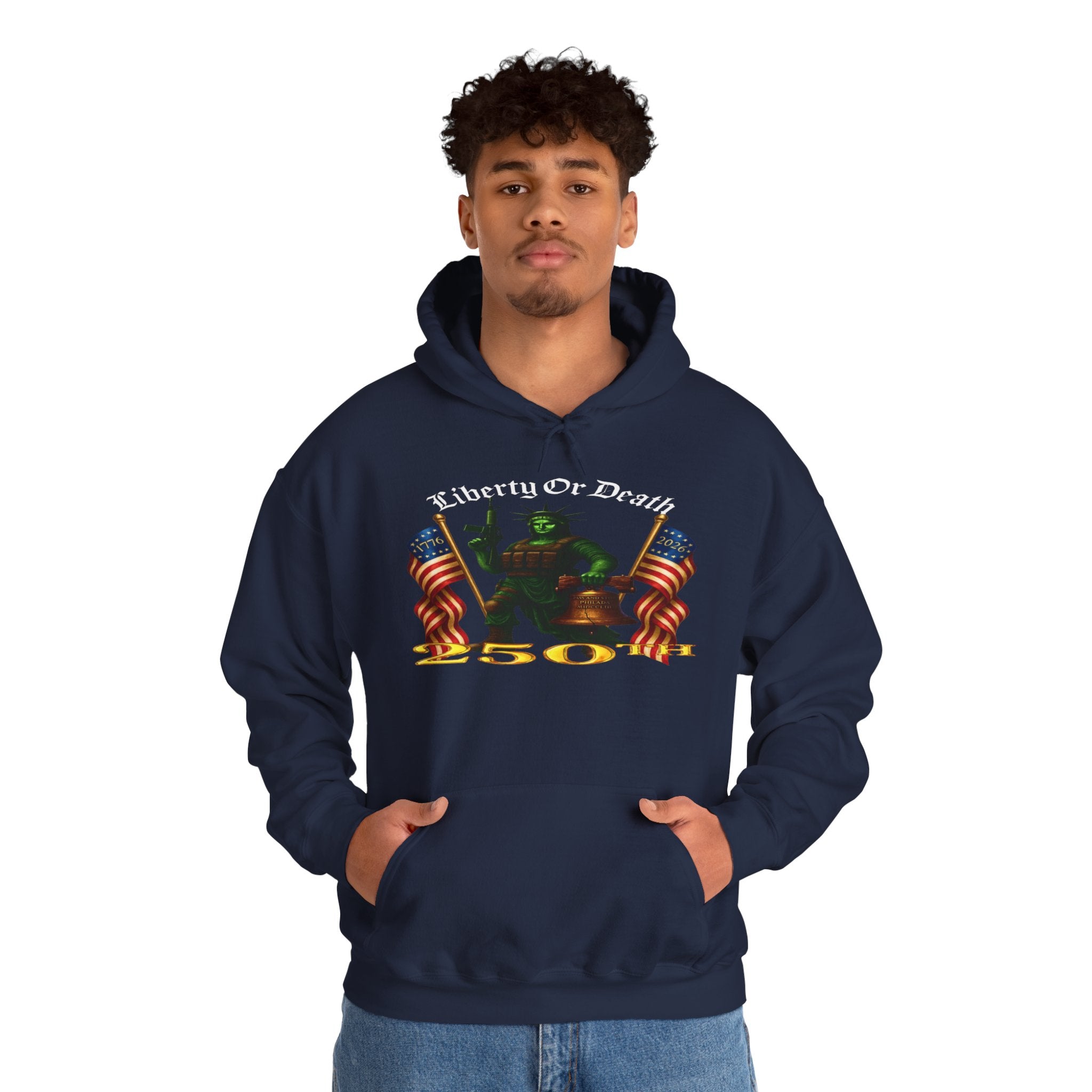 Liberty Or Death 50 Hoodie - Patriotic American Flag Skeleton Graphic Pullover