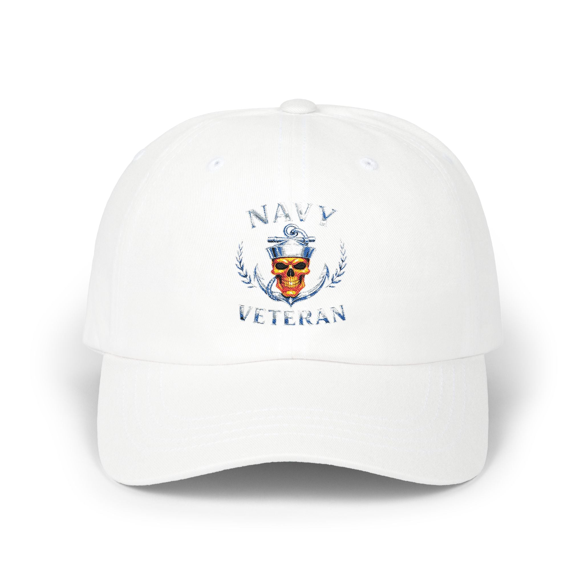 Navy Veteran Skull Dad Cap — Distressed American Flag Backstrap Hat