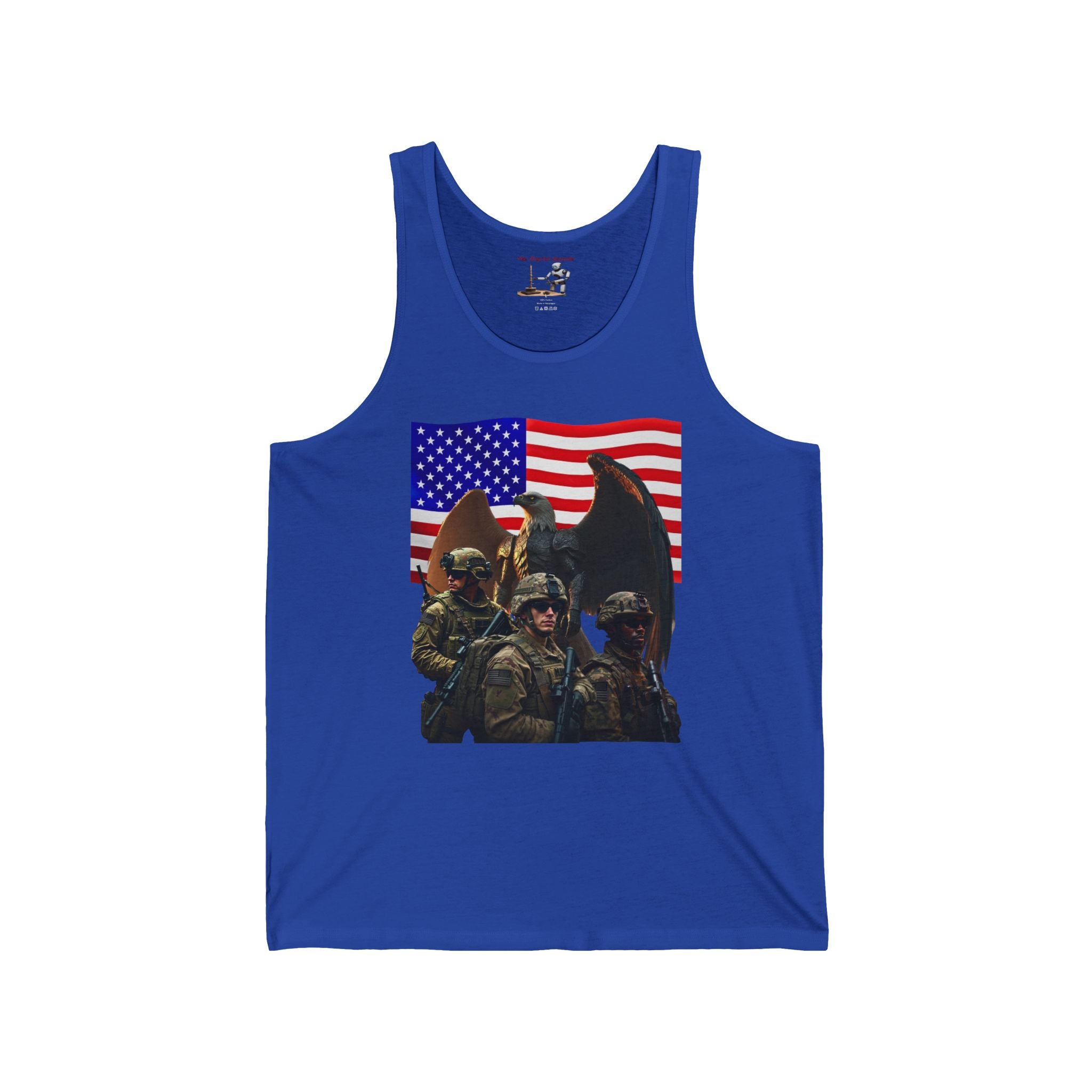 Eagle On Watch Tank Top – Soldiers with American Flag & Eagle Graphic
