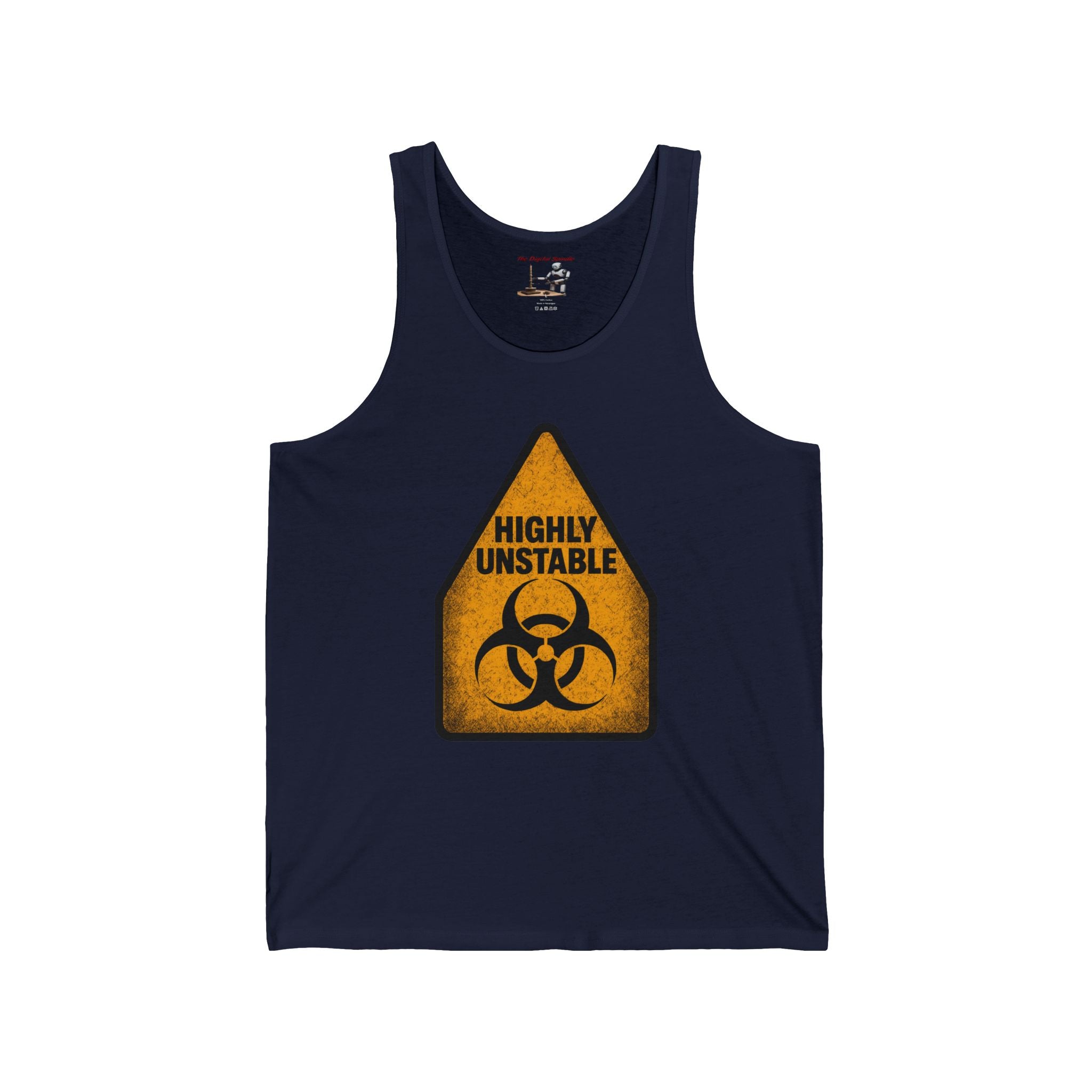 Highly Unstable Biohazard Tank Top – Funny Warning Graphic Muscle Tee