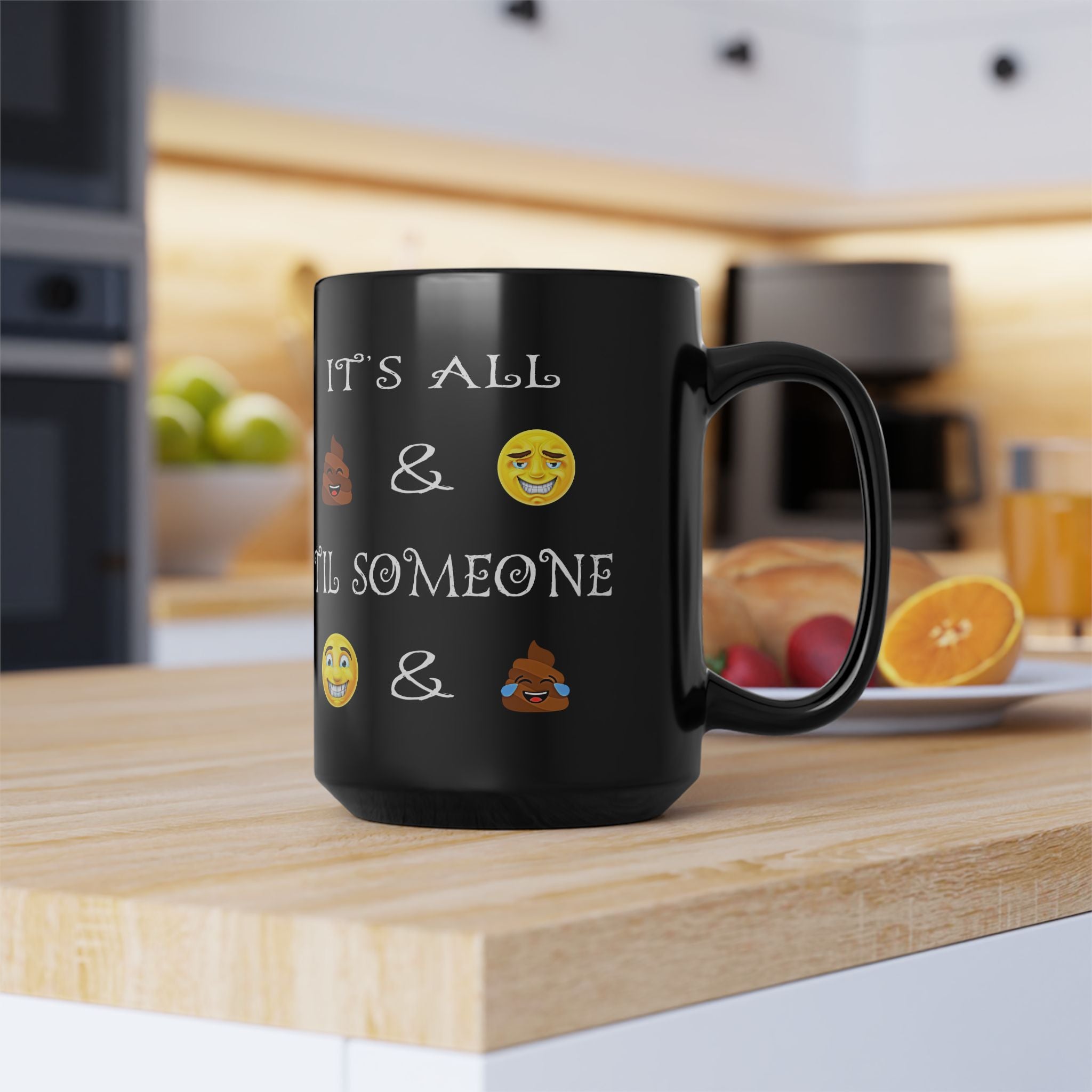Funny Emoji 15oz Black Coffee Mug