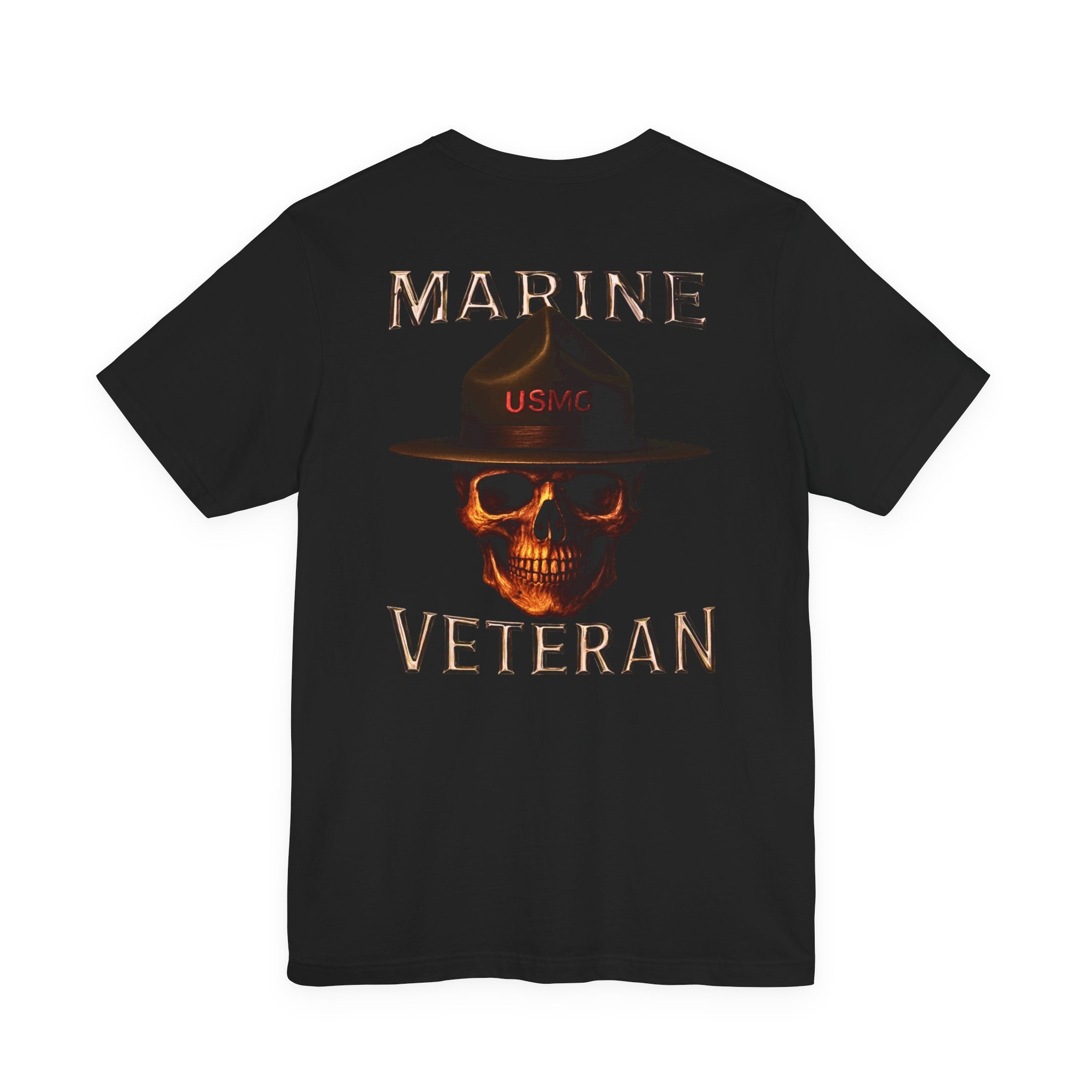 Marine Veteran Skull T‑Shirt — USMC Drill Instructor Hat Design