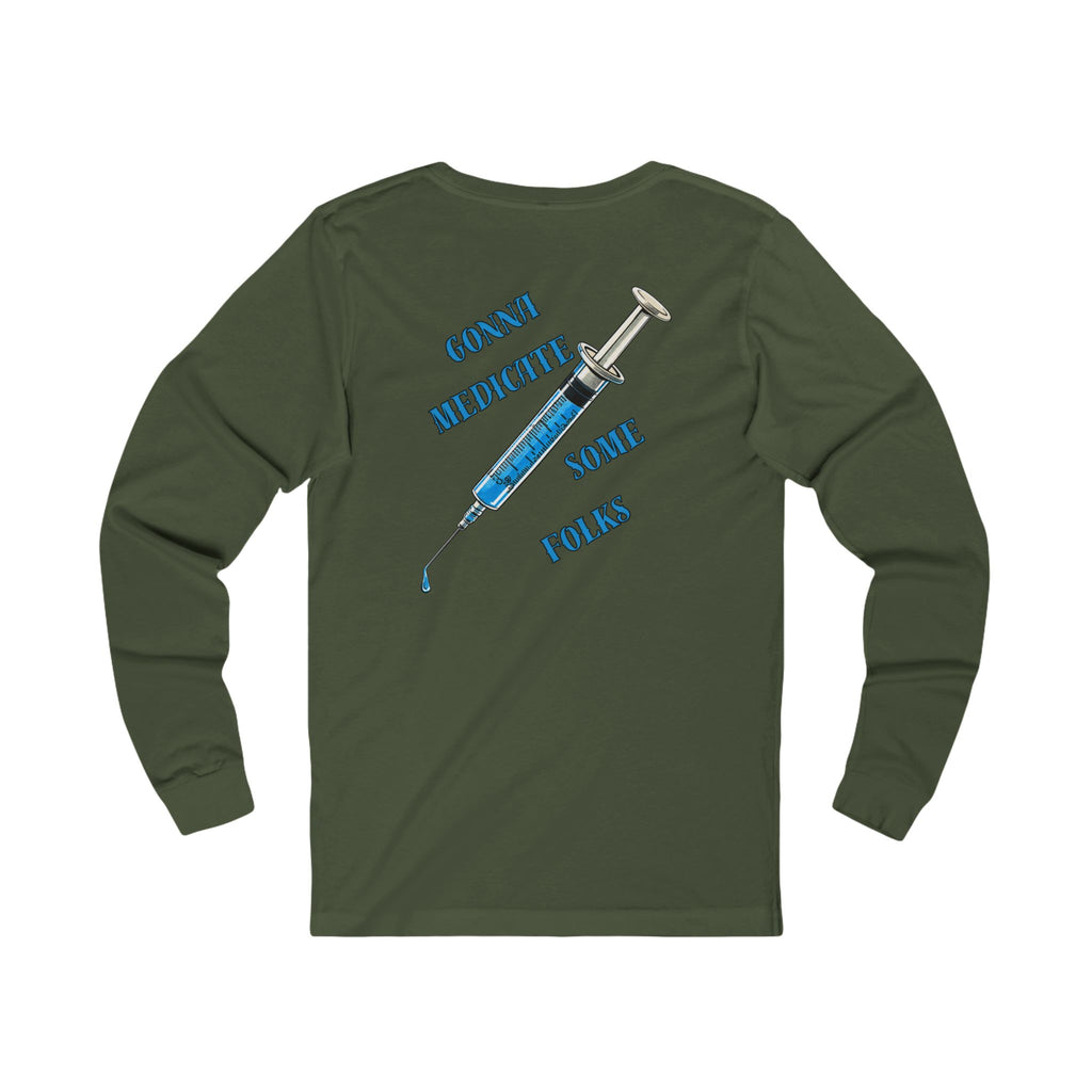 Laughter Is The Best Medicine Front And Back Long Sleeve Tee — Funny Medical Caduceus Shirt