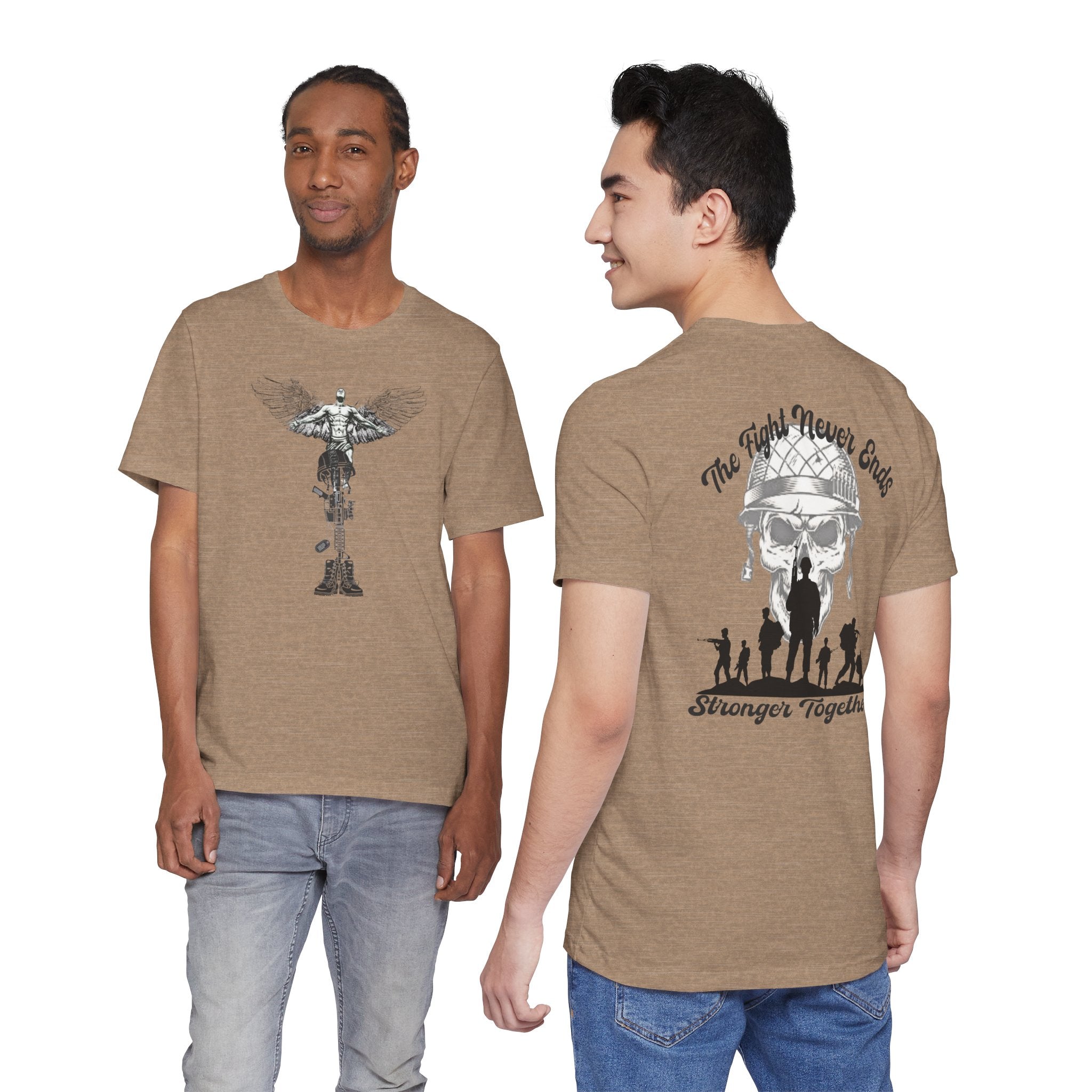 Military Tribute T-Shirt — "The Fight Never Ends" Veteran Stronger Together Tee