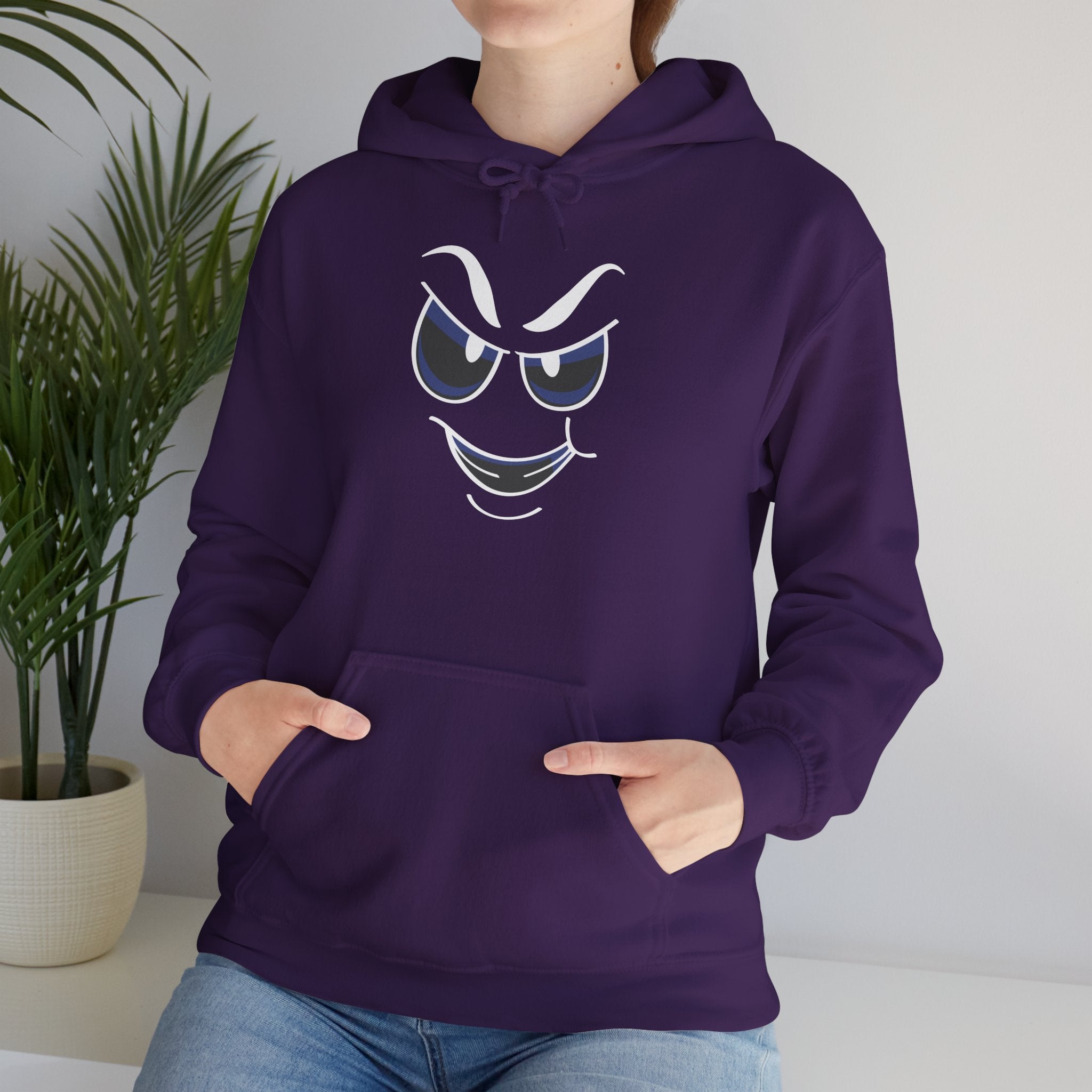 slightly mischievous Face Hoodie — Cool Grin Graphic Pullover