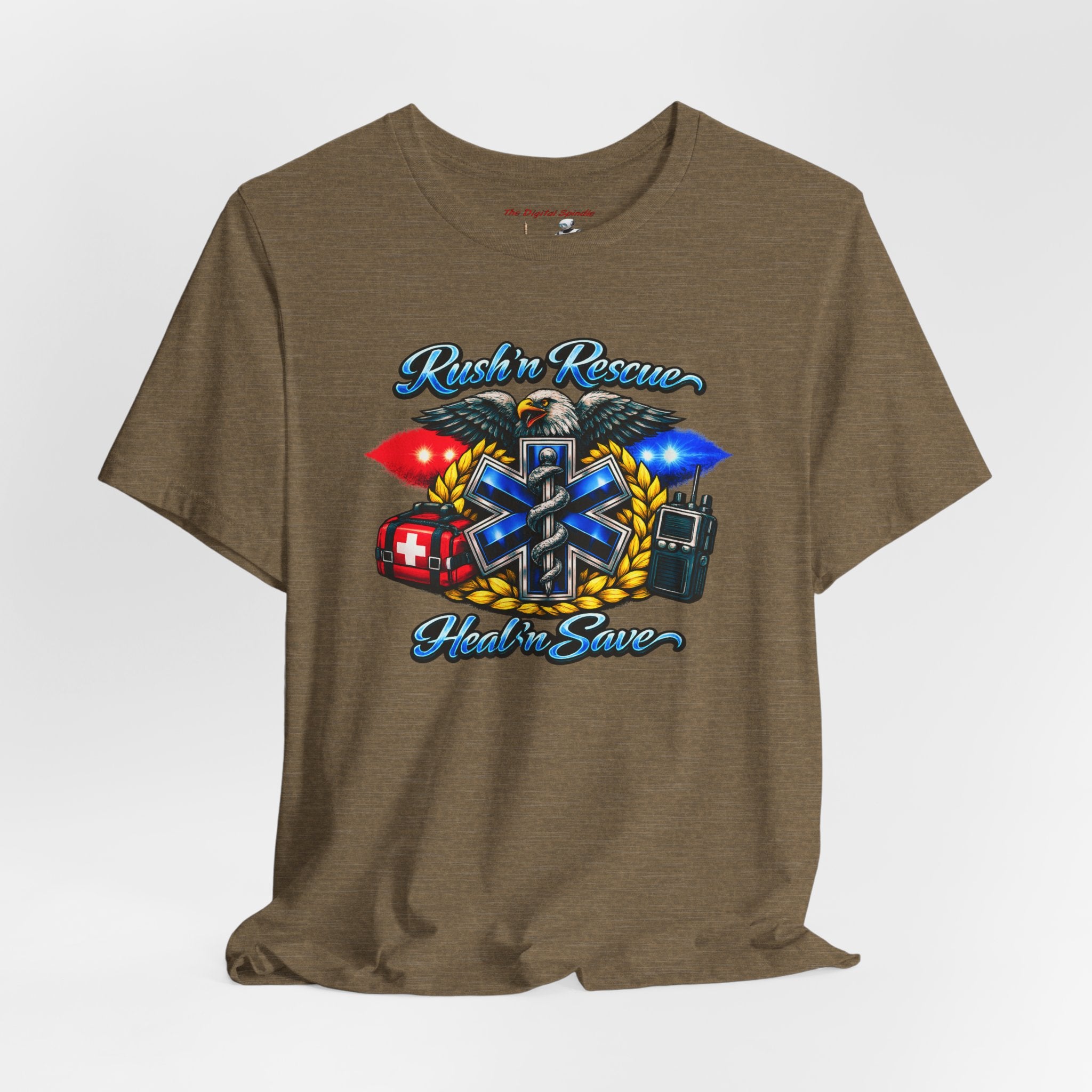 EMS Rescue Tee — "Rush n' Rescue, Heal n' Save" Emergency Medical Shirt